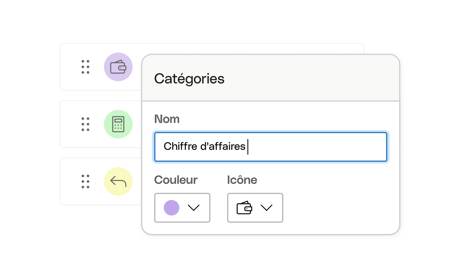 Cartes d'interface utilisateur WEB Bento Cash flow Catégories