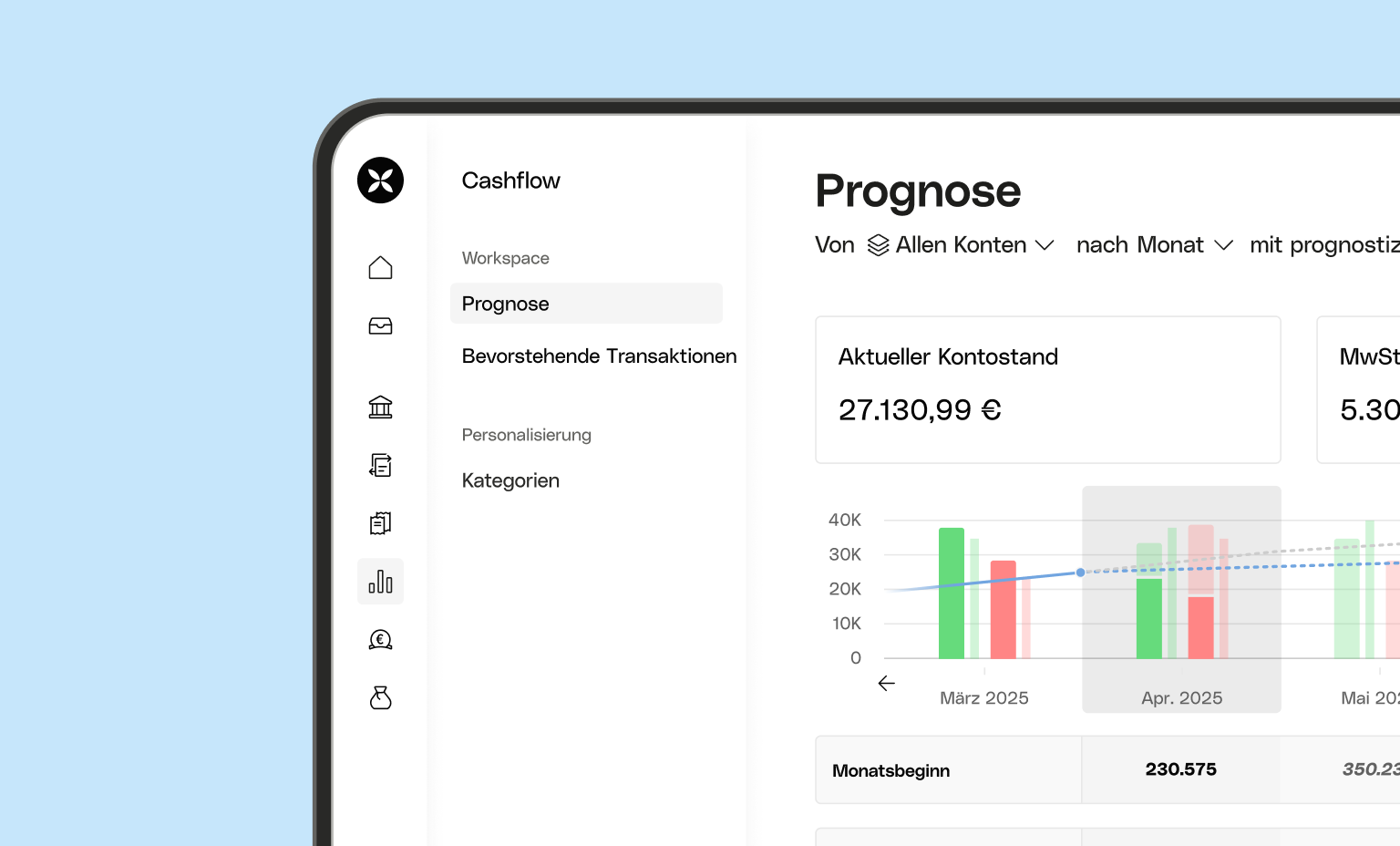 WEB UI Blueberry Cards Bento Headline Cashflow-Prognose