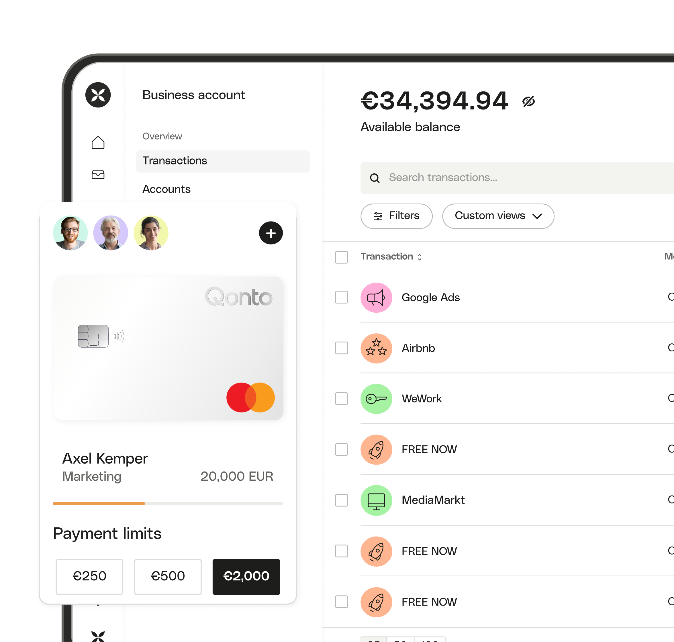 WEB UI Hero TopicHighlight Bento Team management transactions