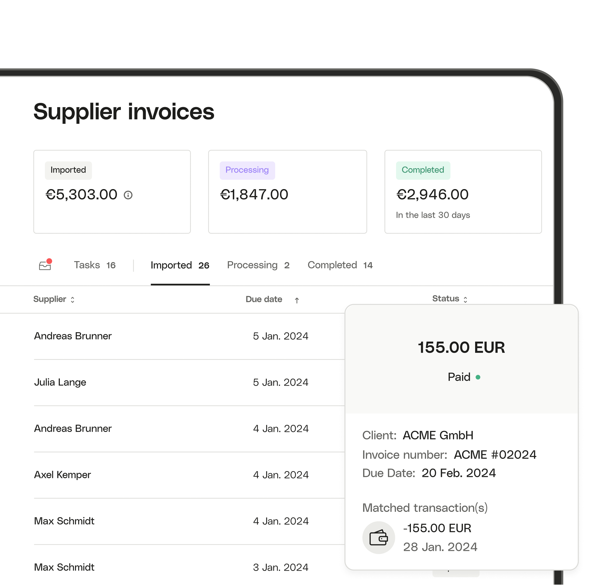 WEB UI Hero TopicHighlight Bento Supplier Invoices Matching Transactions