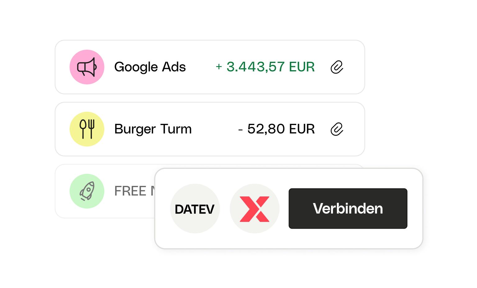 WEB UI Karten Bento Überschrift Geschäftskonto Buchhaltung Buchhalter Ansicht Verbinden