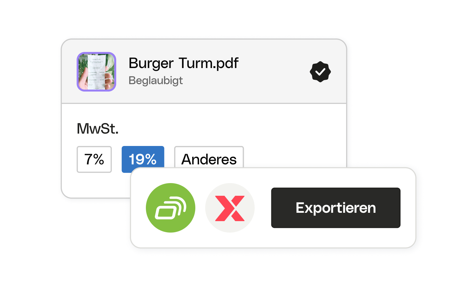 WEB UI Karten Bento Headline Belegverwaltung