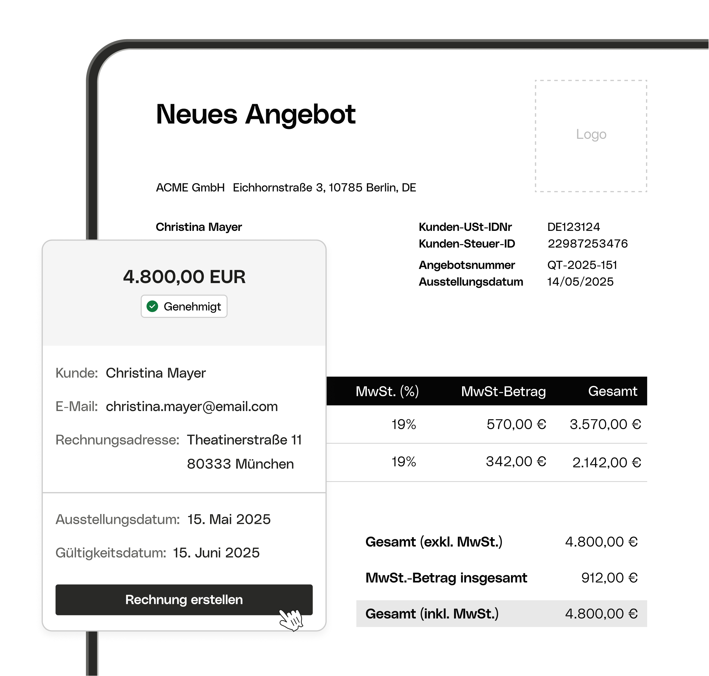 WEB UI Hero TopicHighlight Bento Angebot zur Rechnung