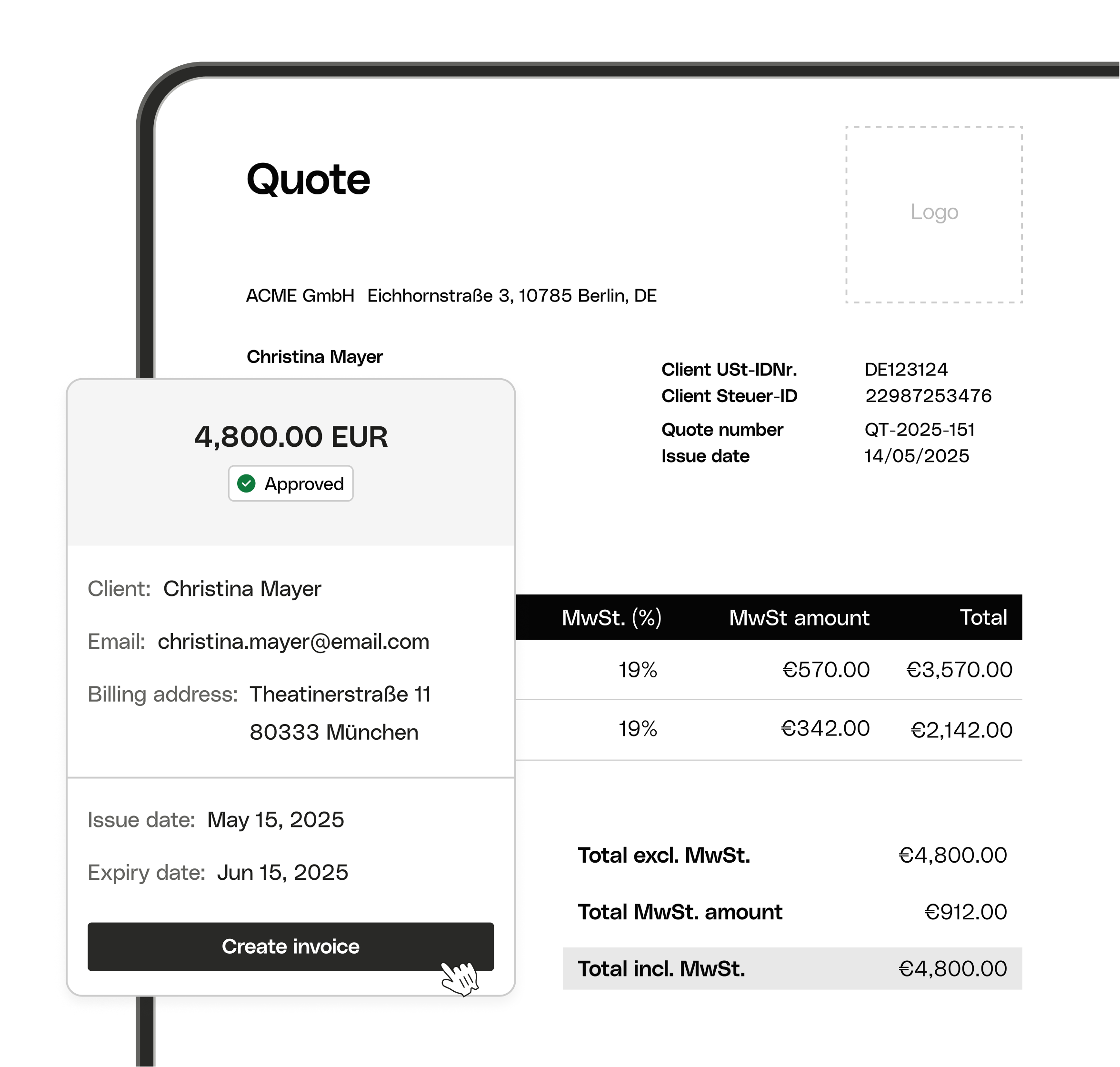 WEB UI Hero TopicHighlight Bento Quote to Invoice