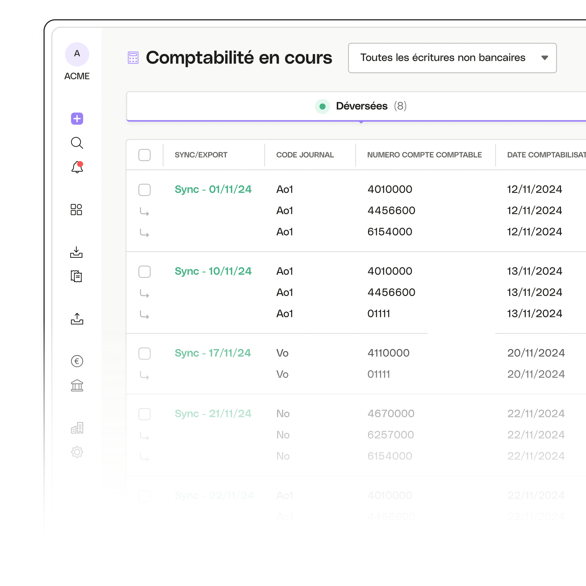 Sujet d'interface utilisateur : Mise en évidence des clients avancés et de la comptabilité en cours