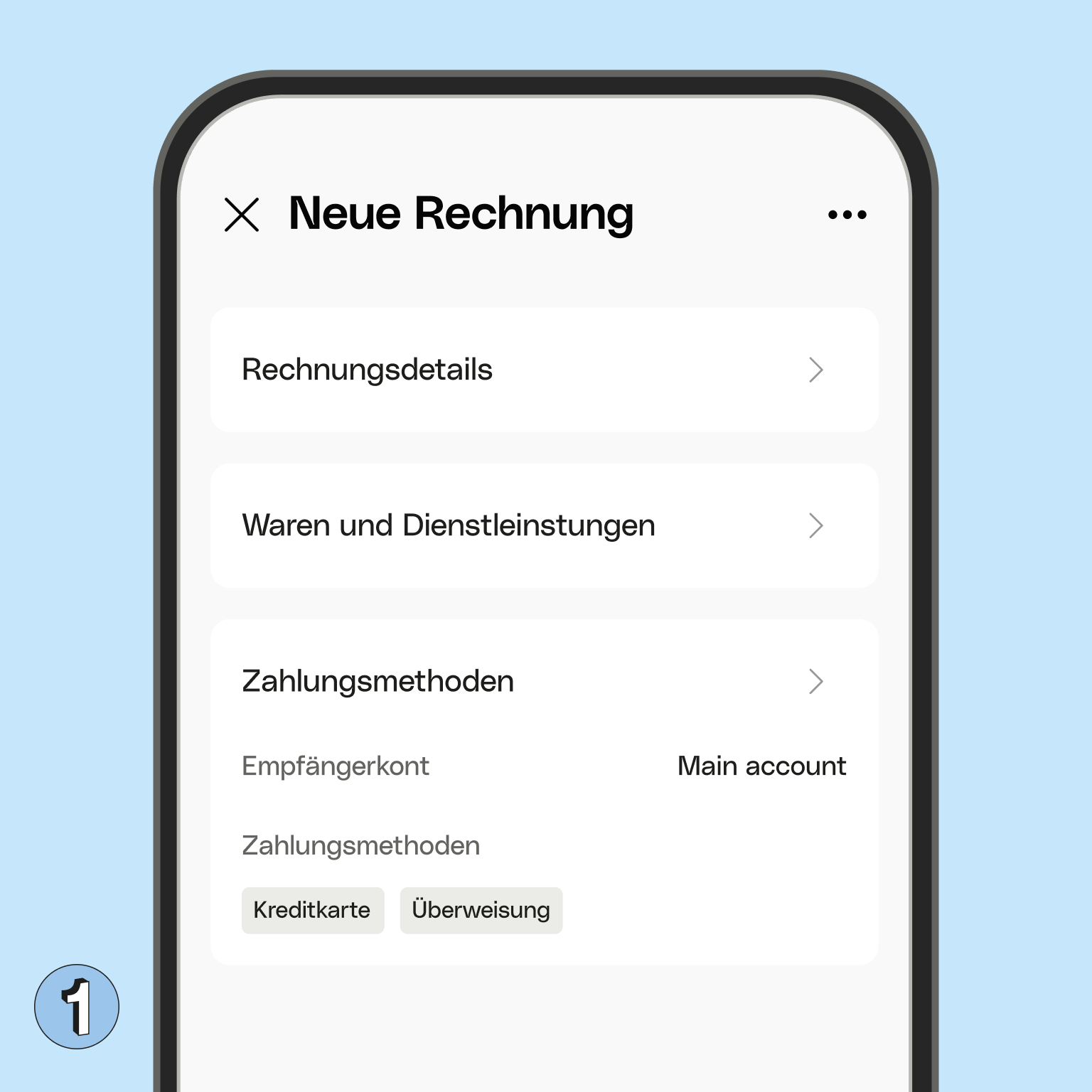 WEB Blueberry UI Karten Bento Headline Neue Kundenrechnung