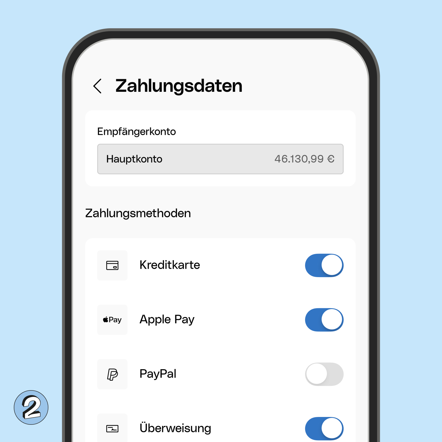 WEB UI Karten Bento Headline Zahlungslink Zahlungsmethoden
