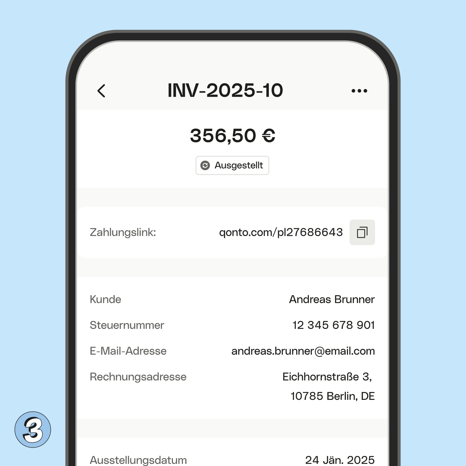 WEB UI Karten Bento Überschrift Rechnung Zahlungslink