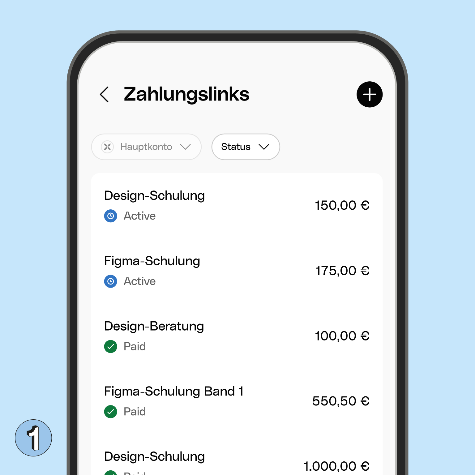 WEB UI Karten Bento Überschrift Zahlungslinkliste