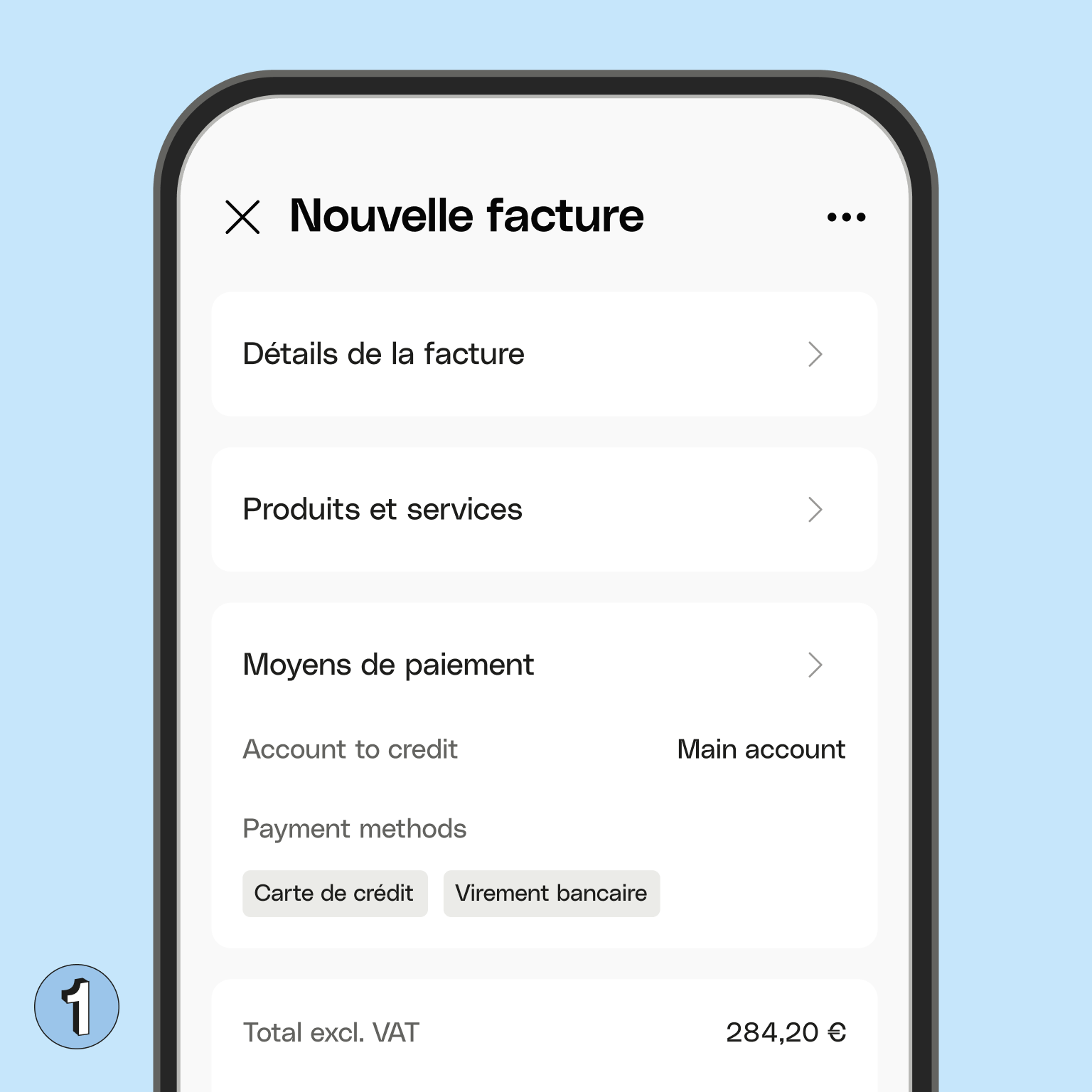 Cartes d'interface utilisateur WEB Bento Headline Nouvelle facture client