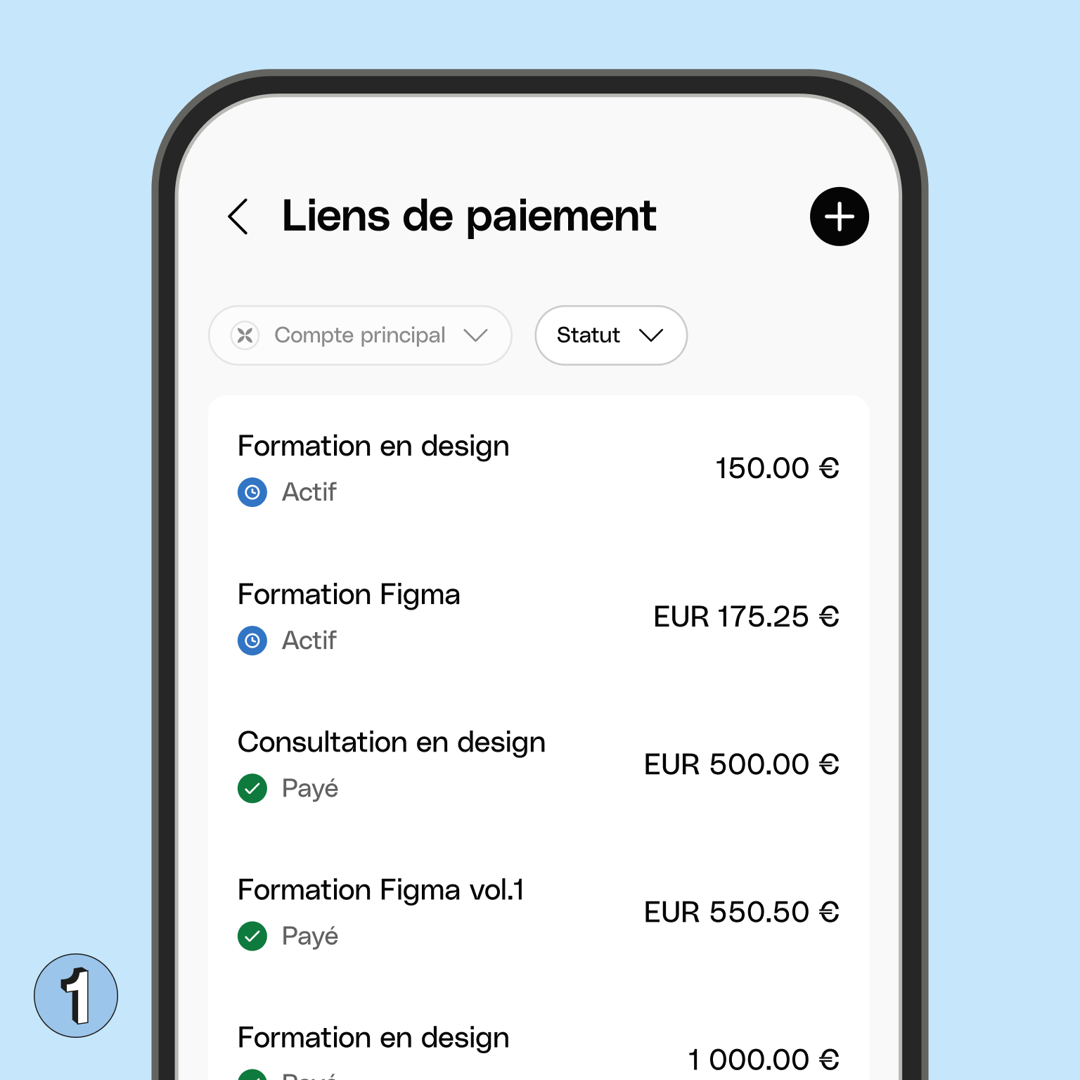 Liste des liens de paiement pour les titres de Bento Blueberry Cards de l'interface utilisateur Web