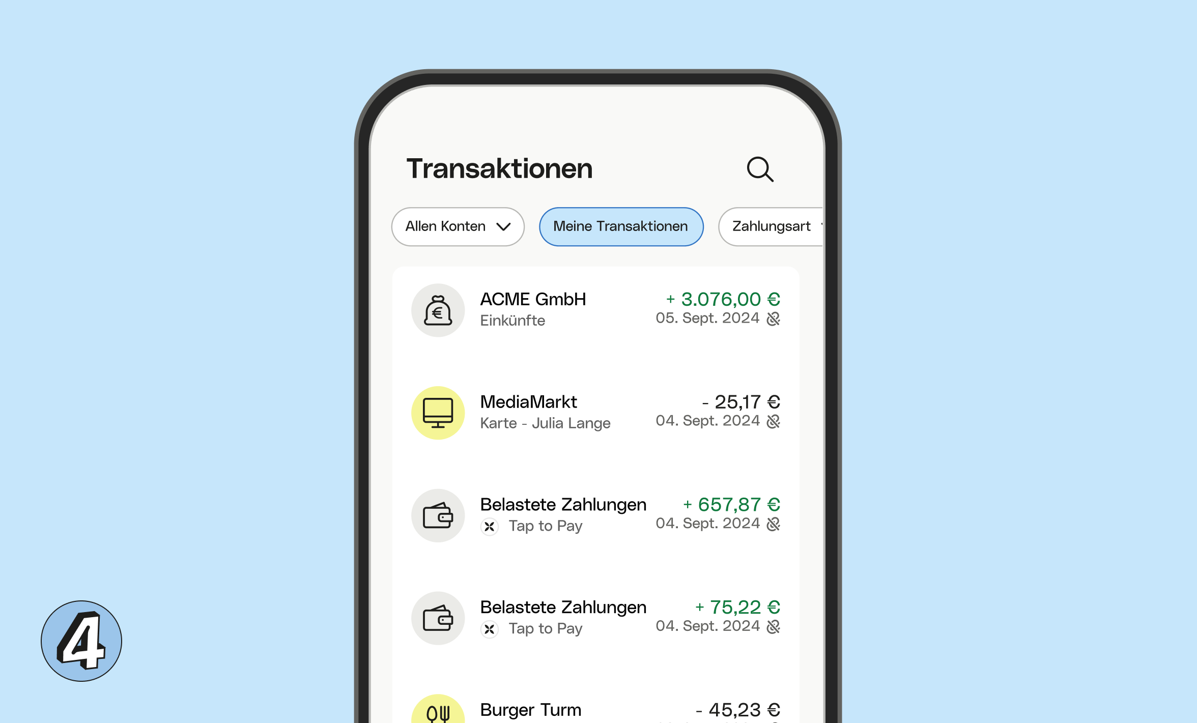 WEB UI Blueberry Cards Bento Headline Transaktionen Tippen Sie zum Bezahlen