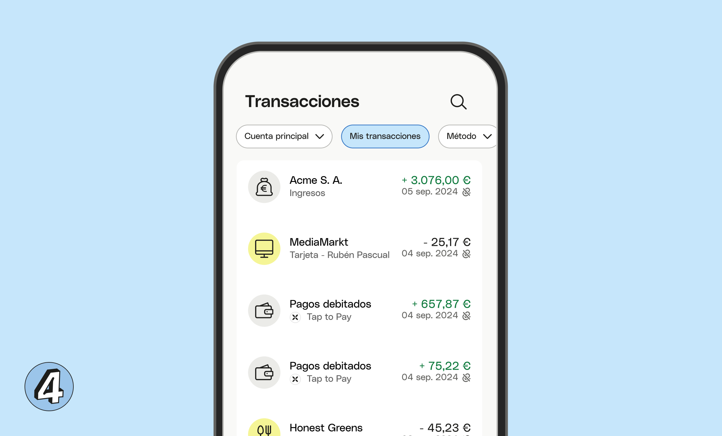 Interfaz web Tarjetas de arándanos Bento Titular Transacciones Toque para pagar