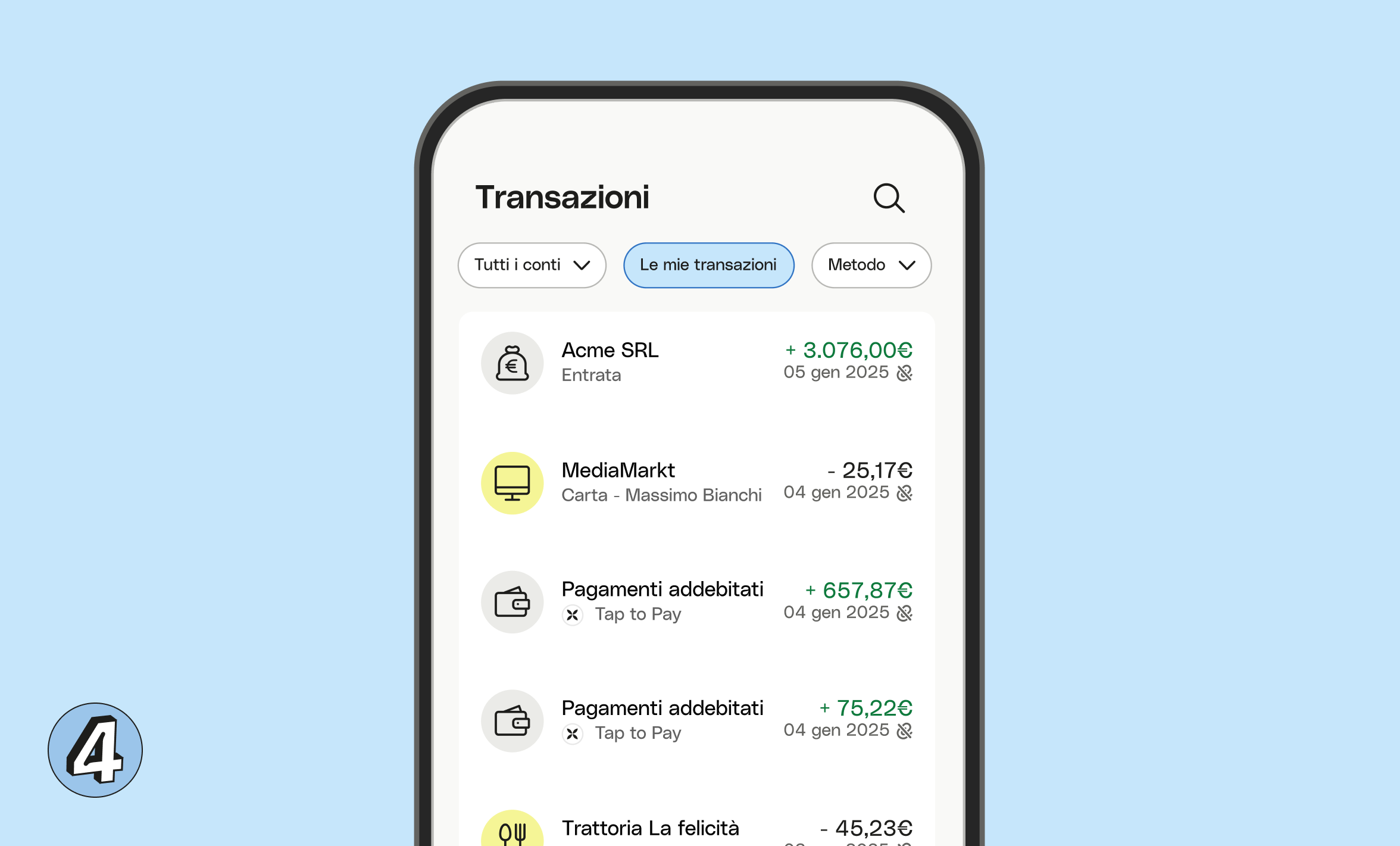 WEB IT UI Blueberry Cards Bento Transazioni principali Tocca per pagare