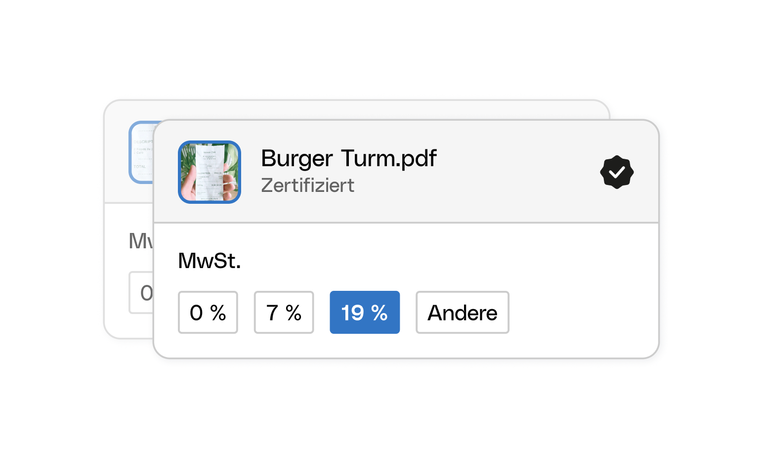 WEB UI Karten Bento Headline Belegverwaltung