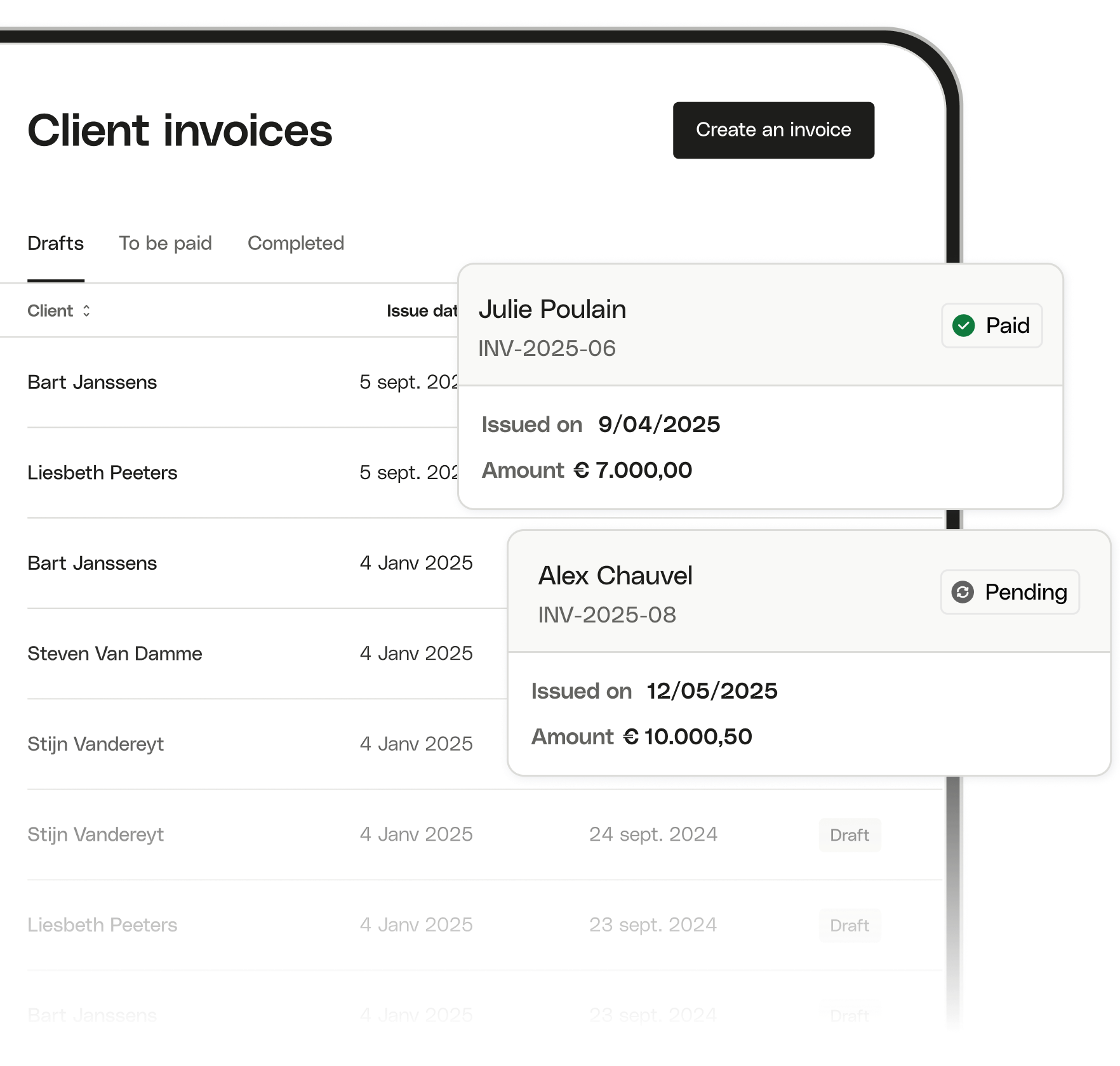 WEB BE NL UI Hero TopicHighlight Bento Invoicing Client Track Transactions