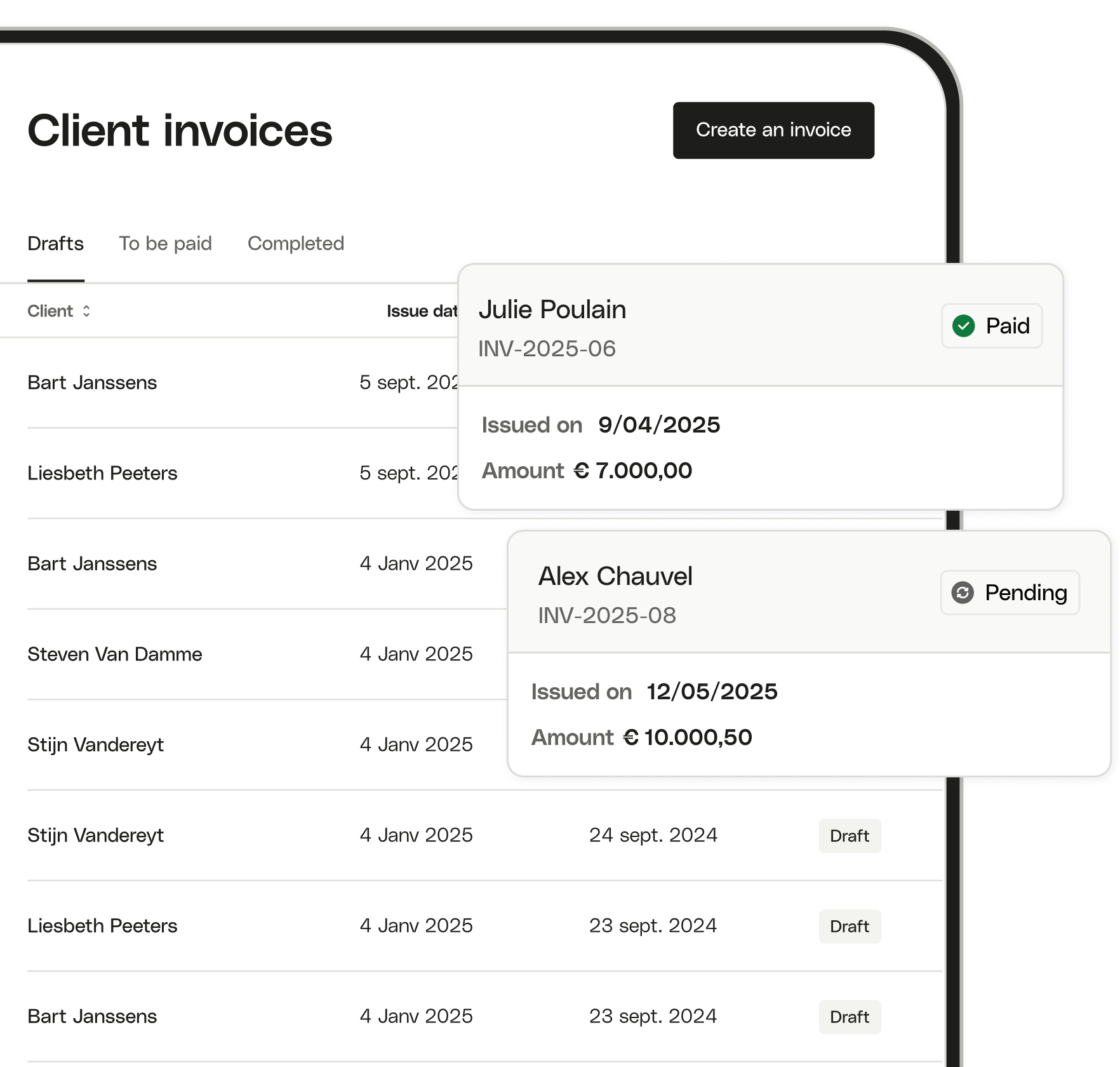 WEB BE NL UI Hero TopicHighlight Bento Invoicing Client Track Transactions