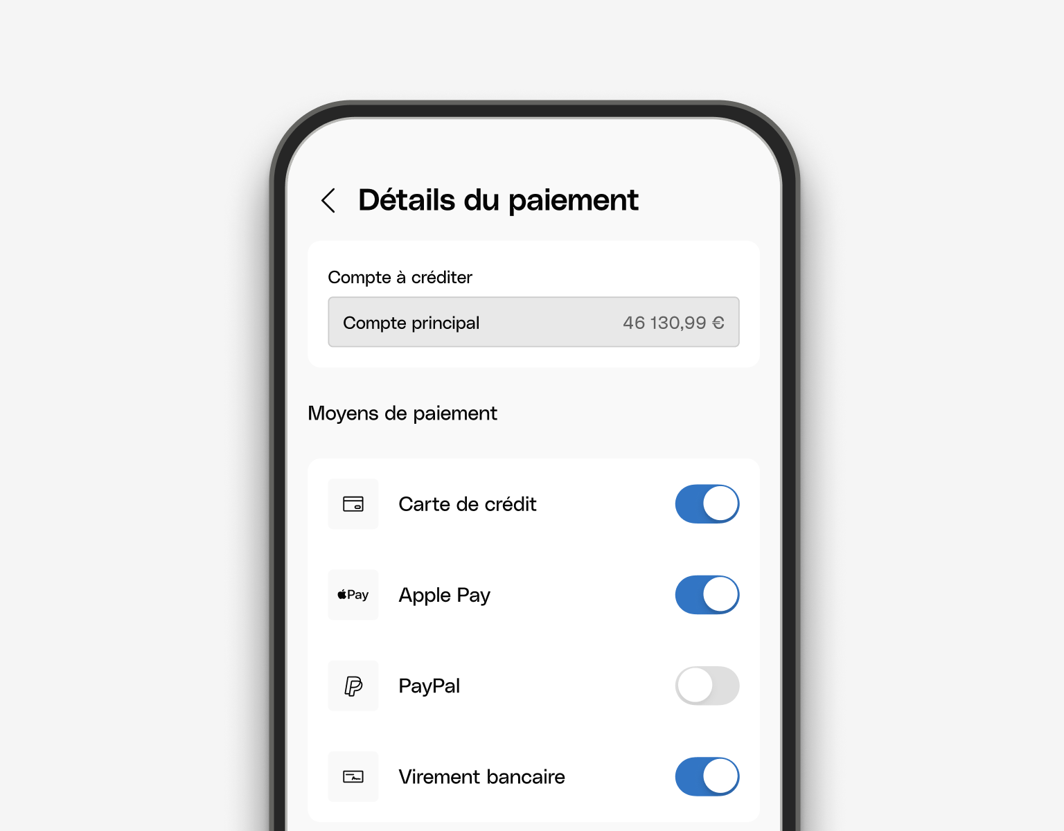 Interface utilisateur Web Cartes Page d'accueil uniquement Lien de paiement Modes de paiement