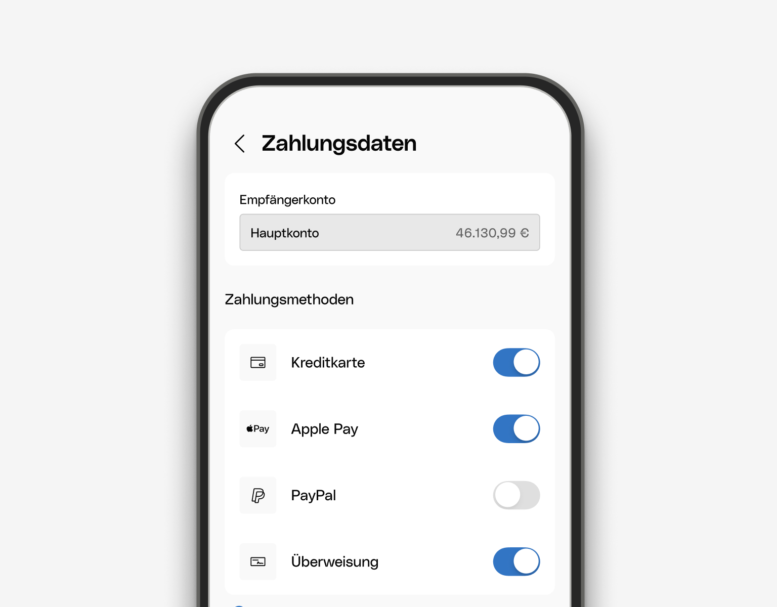 WEB UI Karten HomepageNur Zahlungslink Zahlungsmethoden