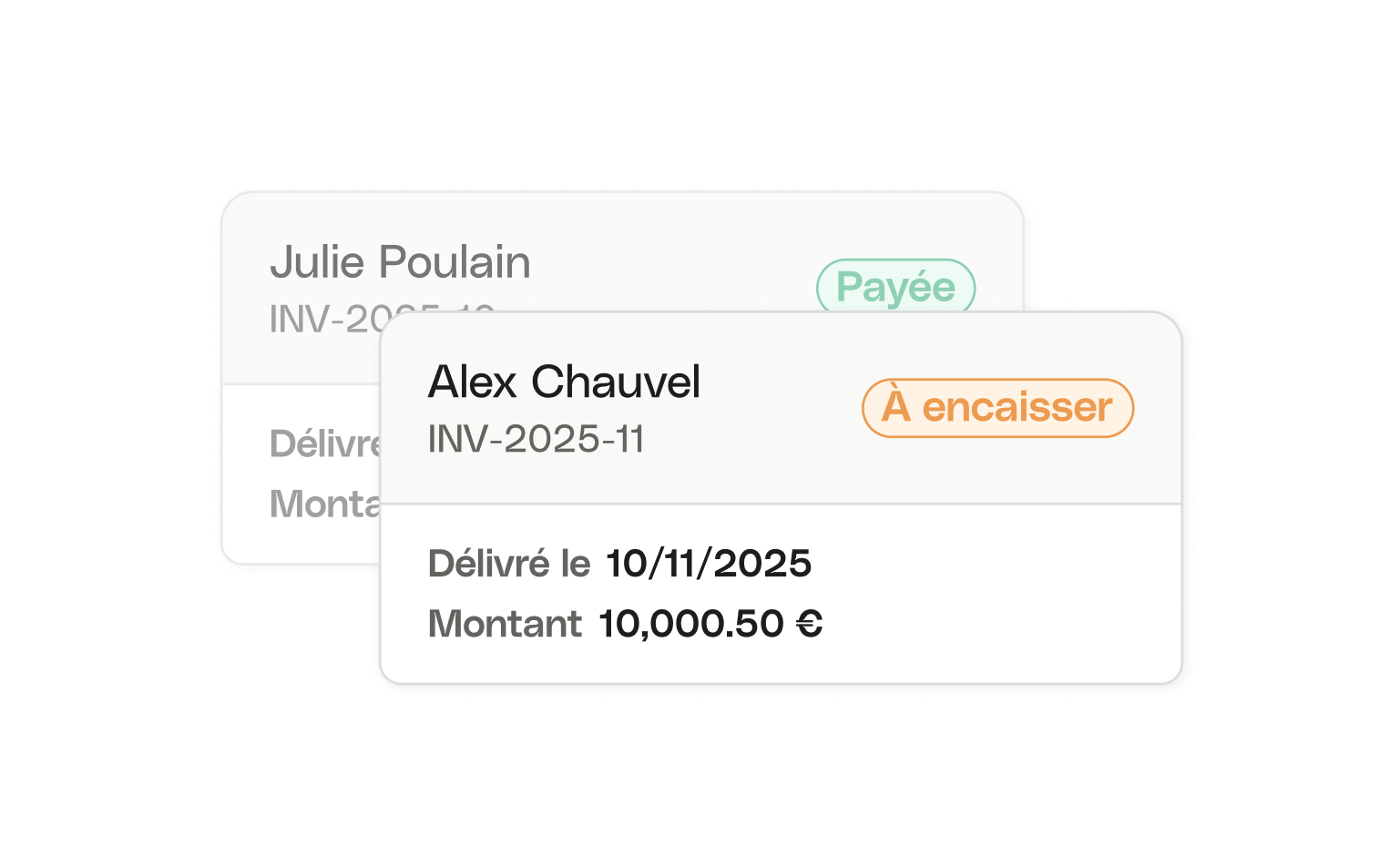 Cartes d'interface utilisateur WEB BEFR Titre Bento Statuts de facturation