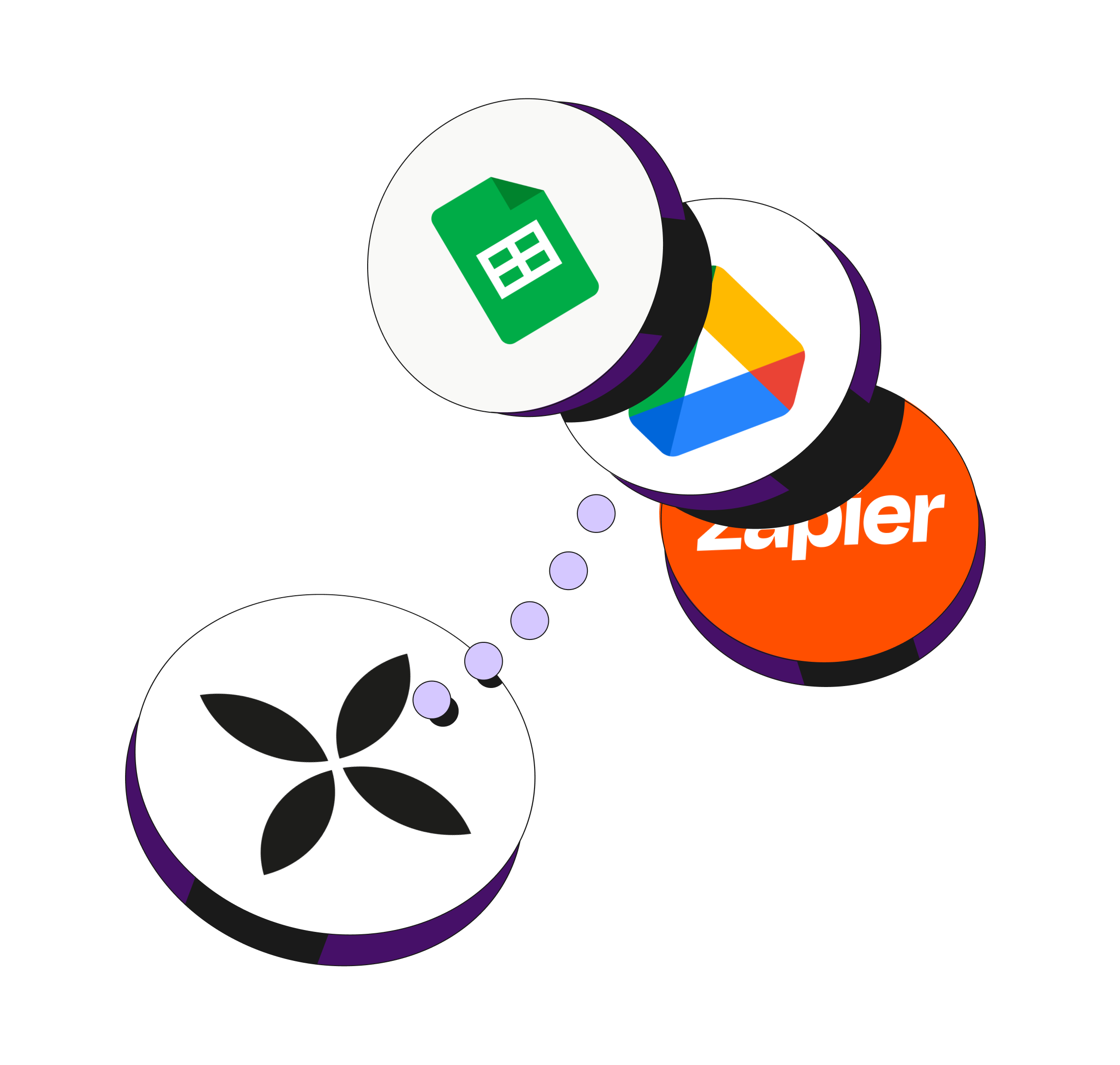 WEB Flow Plum Hero TopicHighlight Bento Intégrations GoogleSheets GoogleDrive Zapier