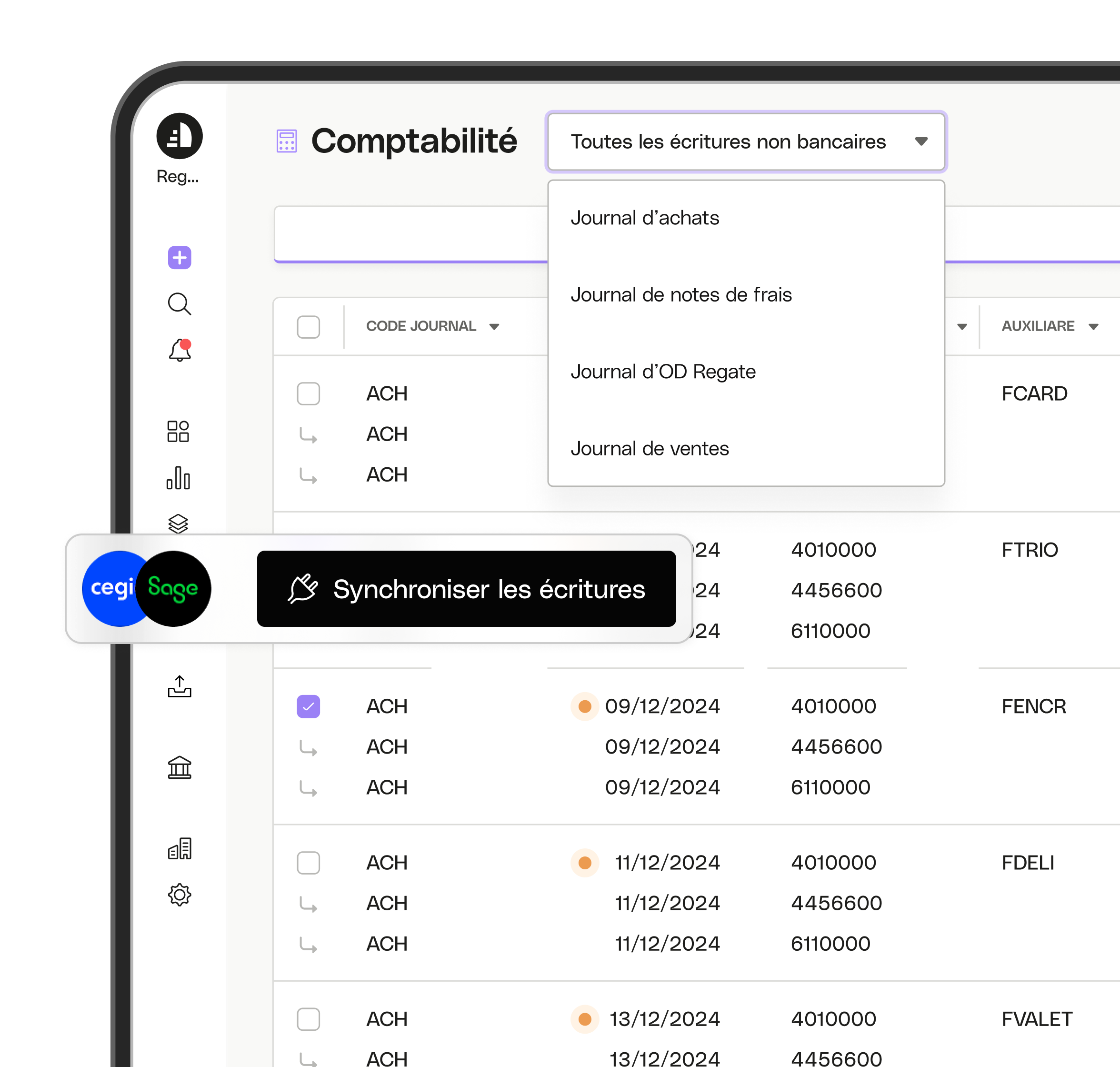 Interface utilisateur Web Hero TopicHighlight Bento Regate Comptabilité Intégrations Cegid Sage