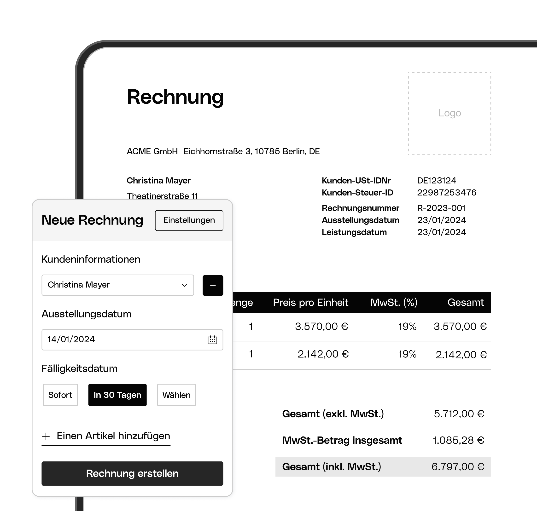WEB UI Hero TopicHighlight Bento Rechnungserstellung