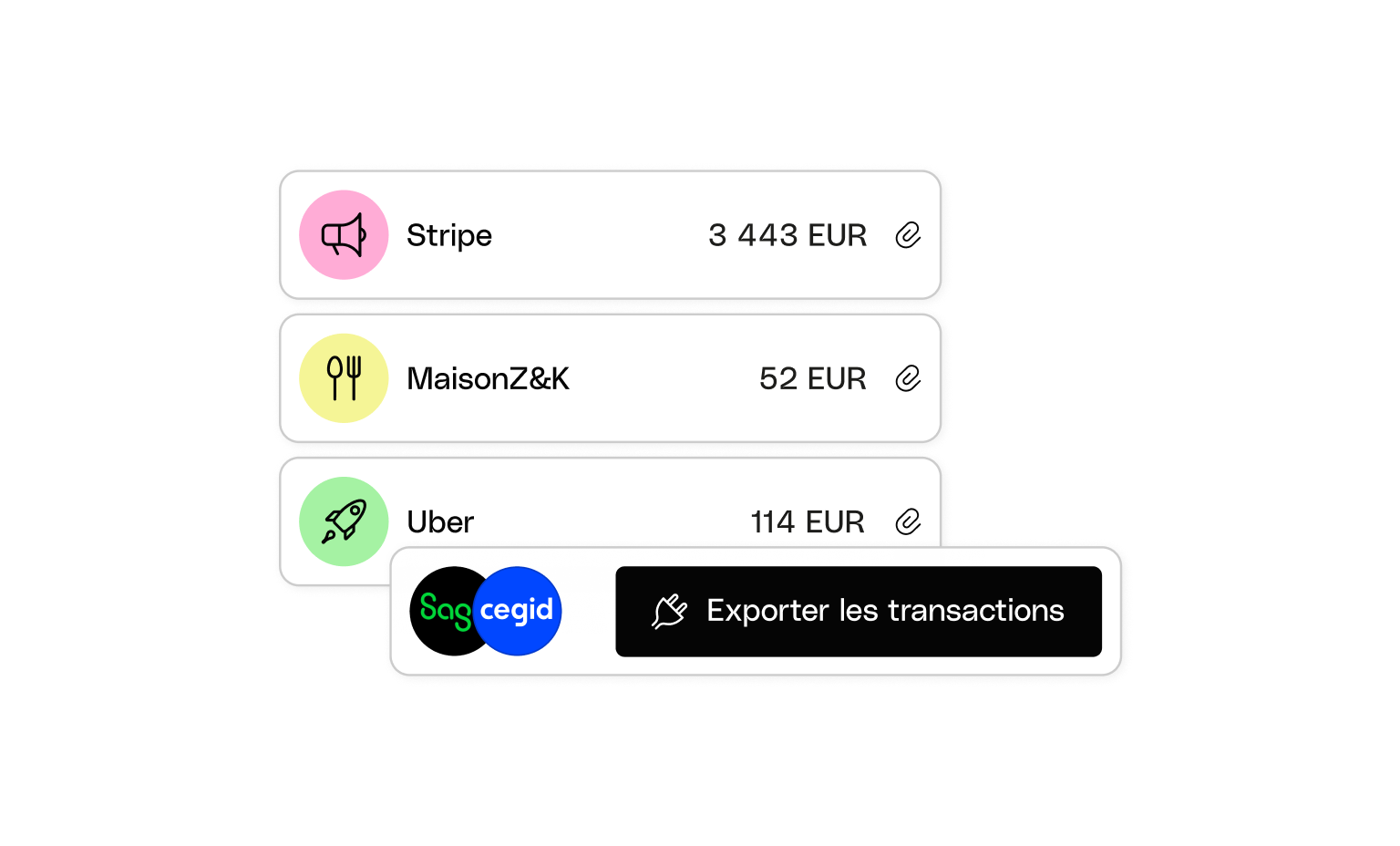 Interface utilisateur Web Cartes Bento Transactions Intégrations Sage Cegid