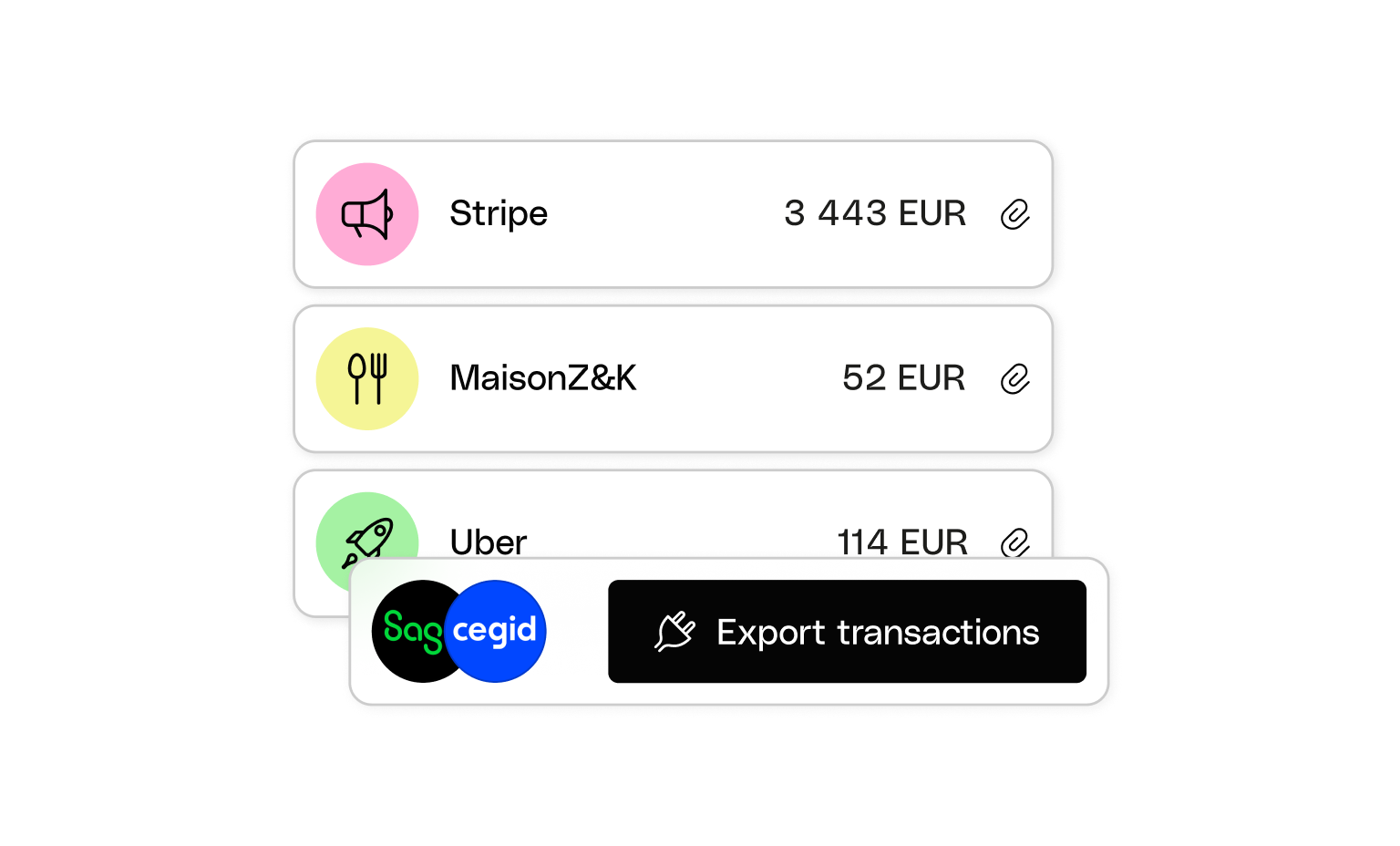Interface utilisateur Web Cartes Bento Transactions Intégrations Sage Cegid