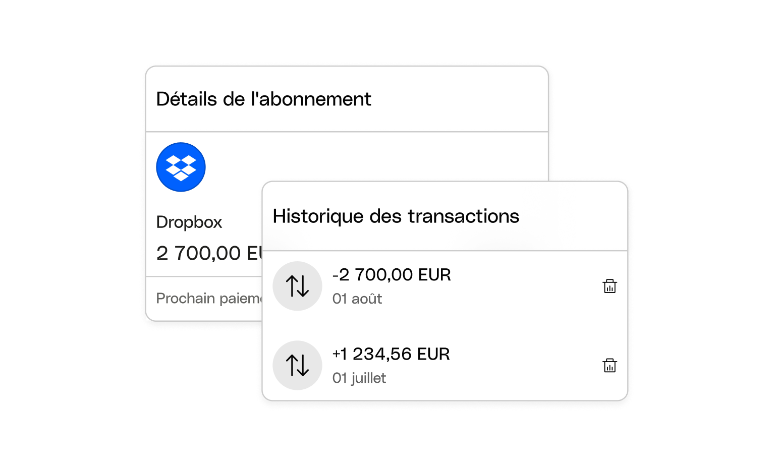 Cartes d'interface utilisateur Web Bento Titre Transactions d'abonnement