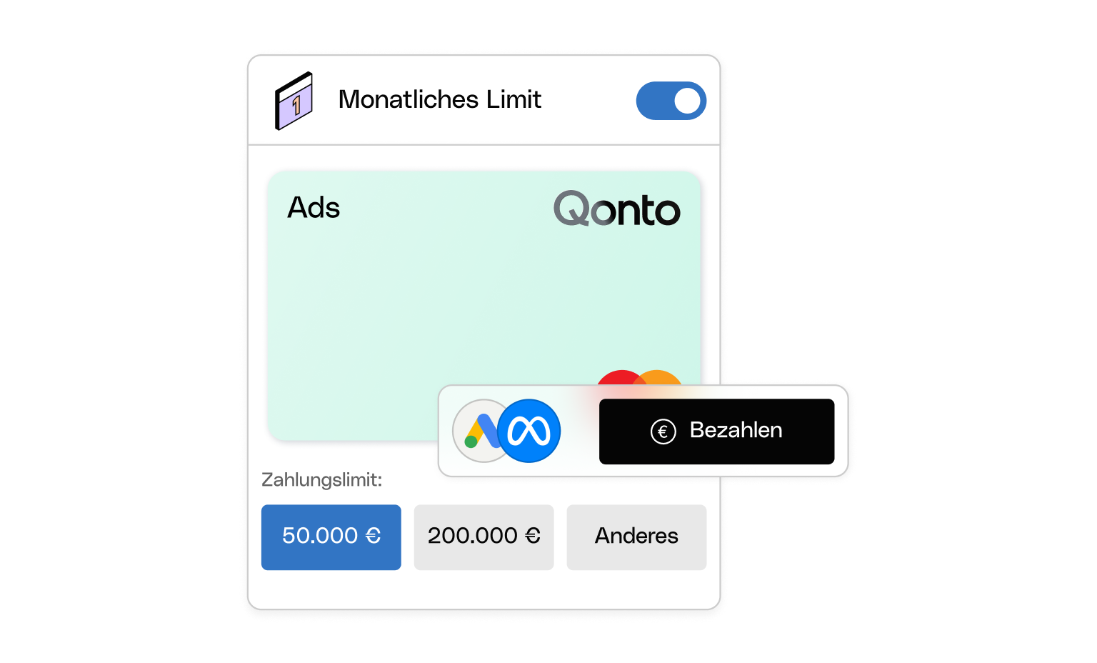 WEB AT UI Cards Bento AdsCard Limits GoogleAds Meta Payment