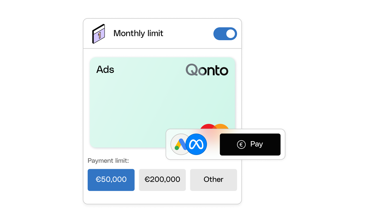 WEB  UI Cards Bento AdsCard Limits GoogleAds Meta Payment