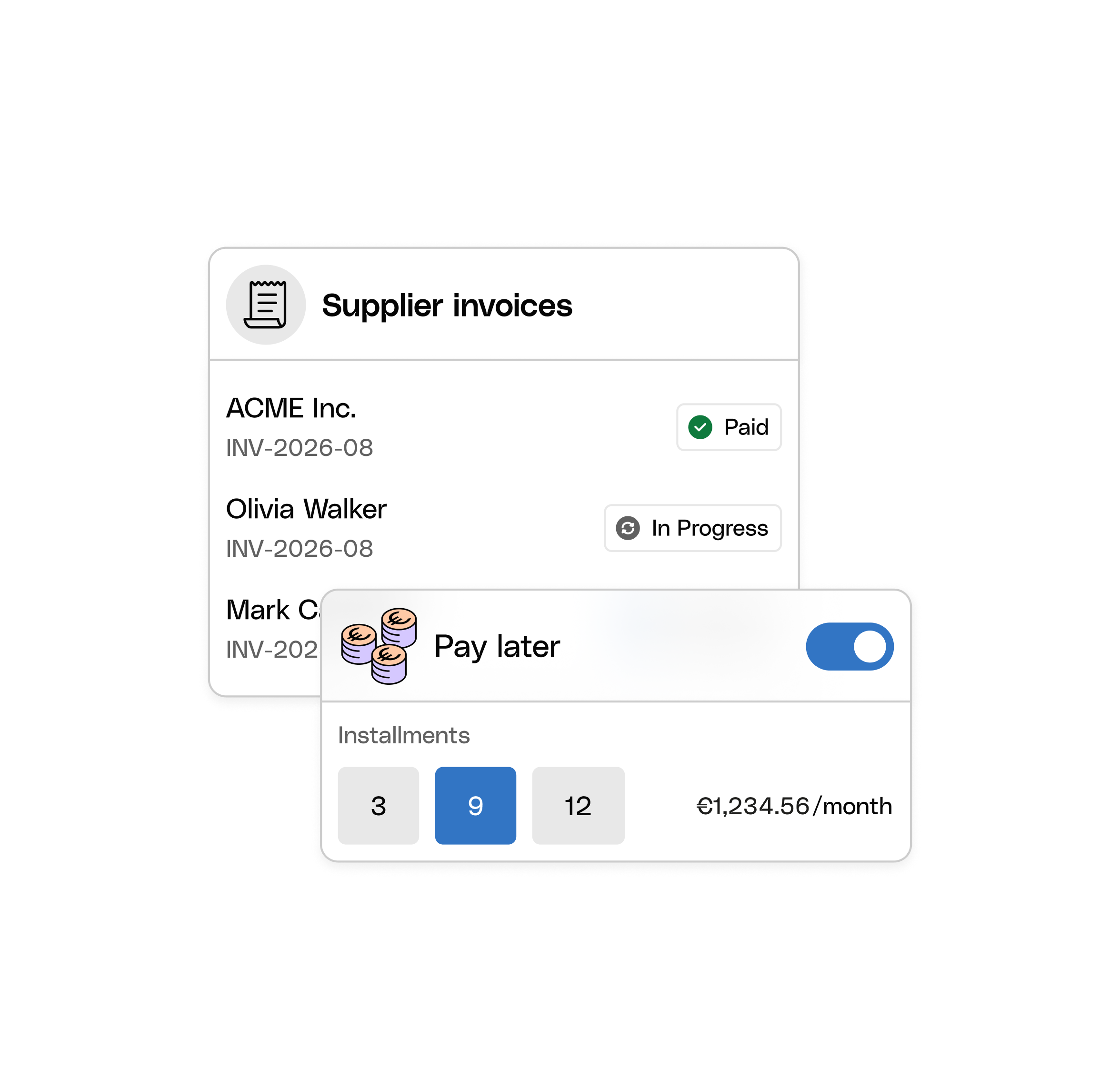 WEB UI Hero TopicHighlight Bento Supplier Invoice Pay Later