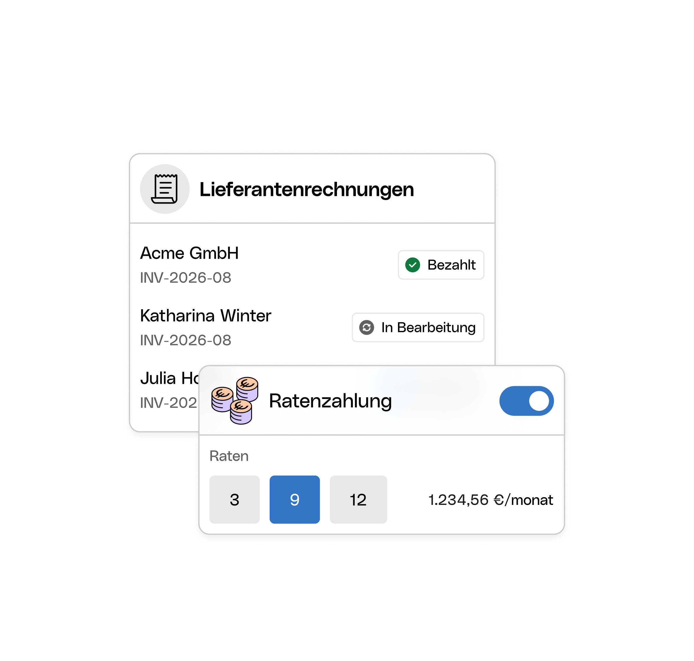 WEB UI Hero TopicHighlight Bento Lieferantenrechnung Später bezahlen