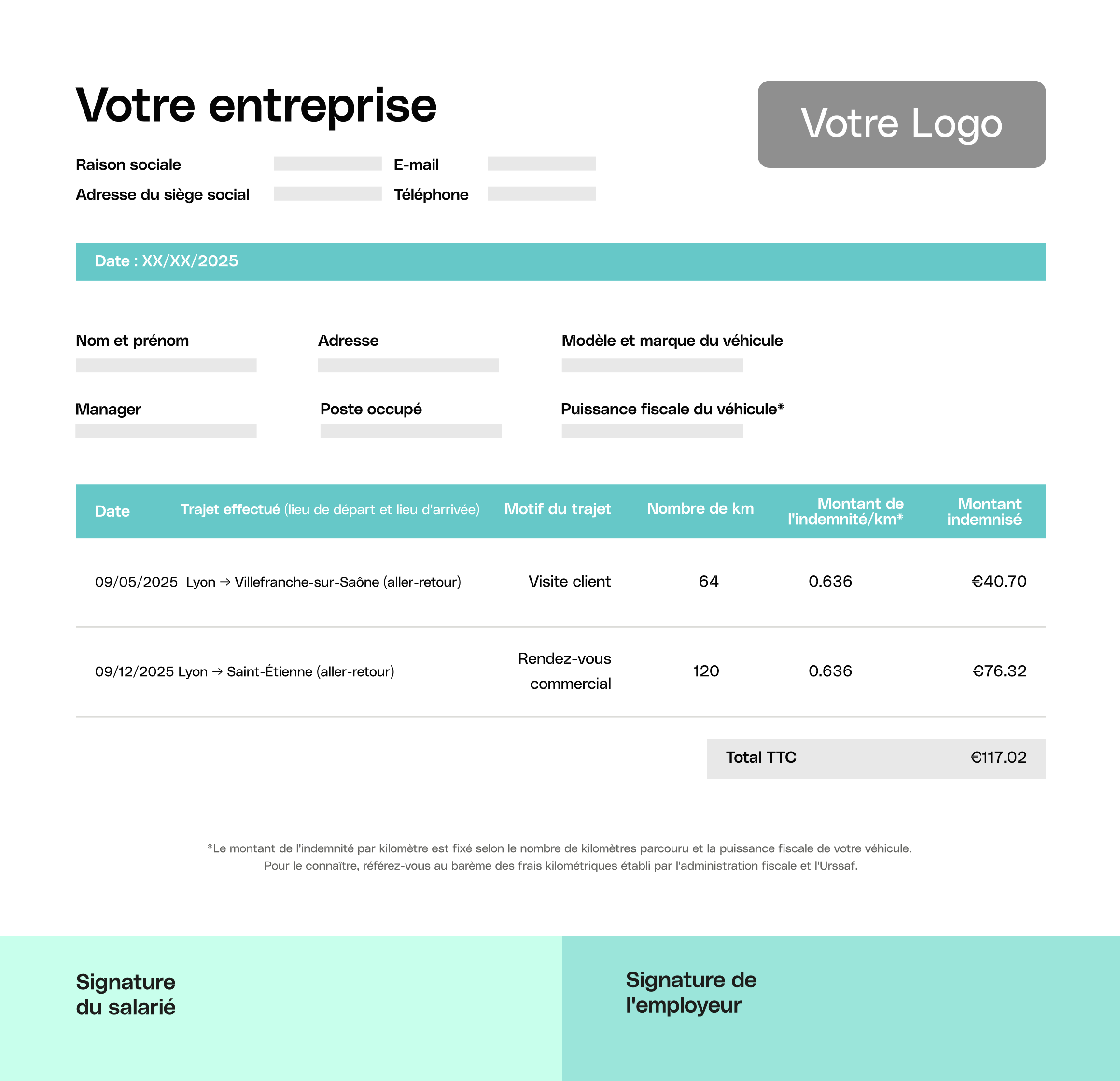 Modèle de rapport de frais de kilométrage sur divers sujets Mint