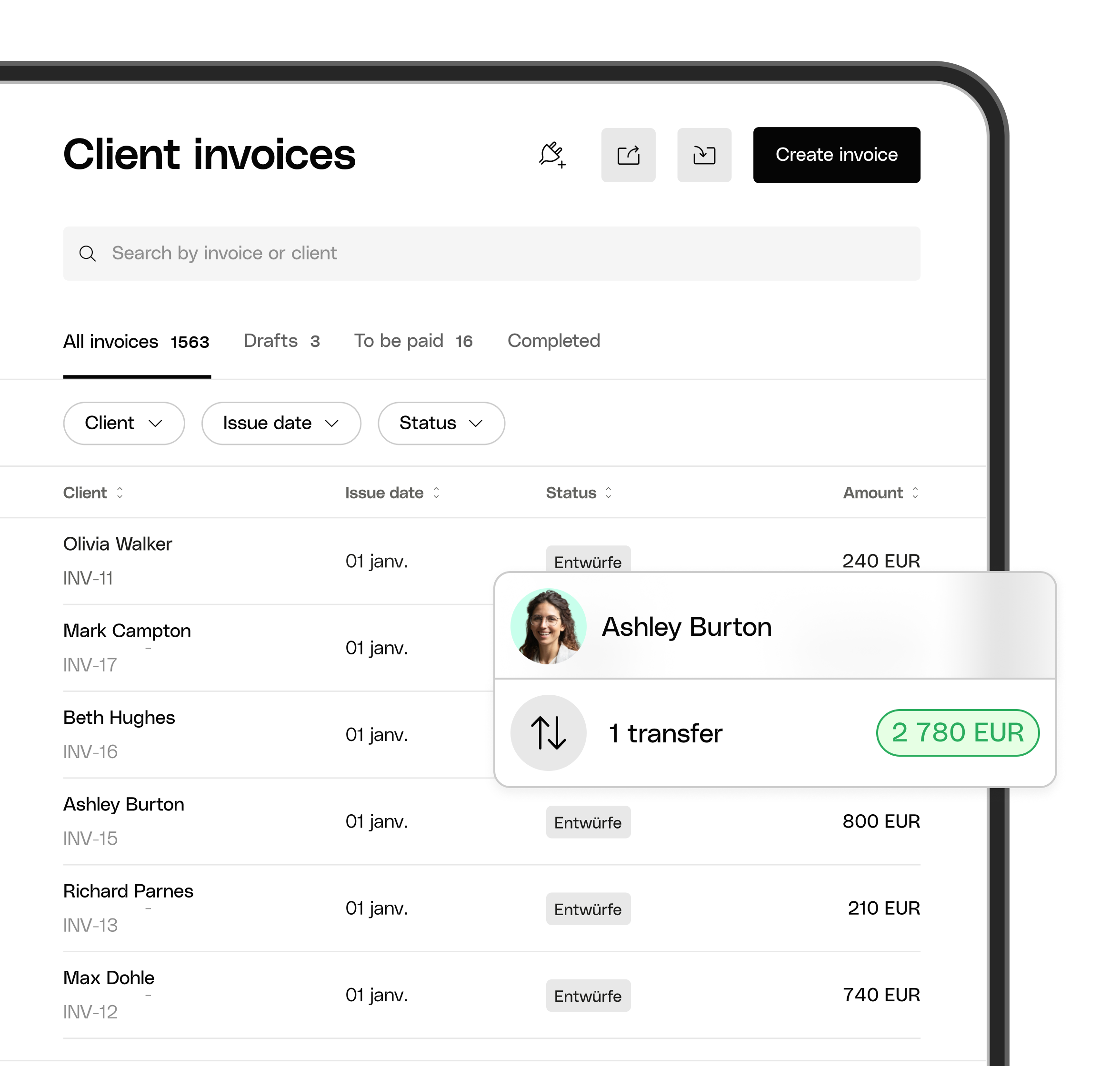 WEB UI Hero TopicHighlight Bento Invoicing Client Track Transactions
