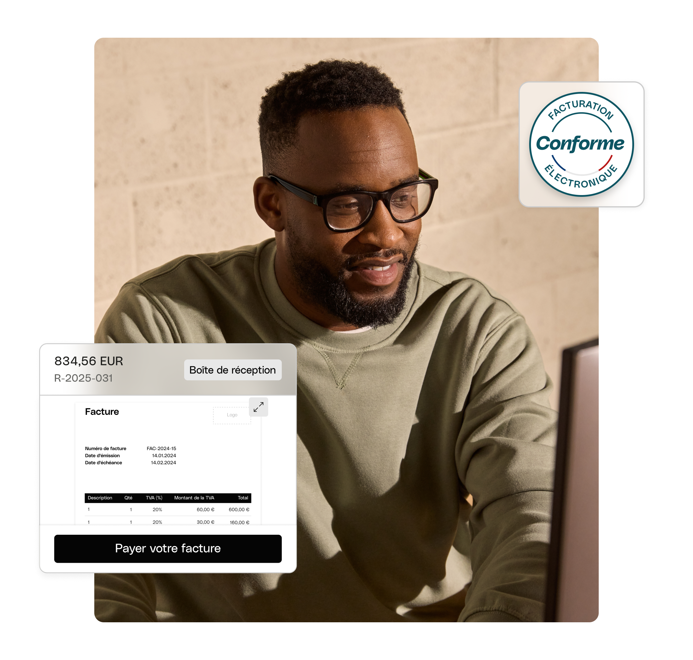 Interface utilisateur Web Photo Hero Topic Highlight Bento Facturation électronique Hommes Carnet de travail E04