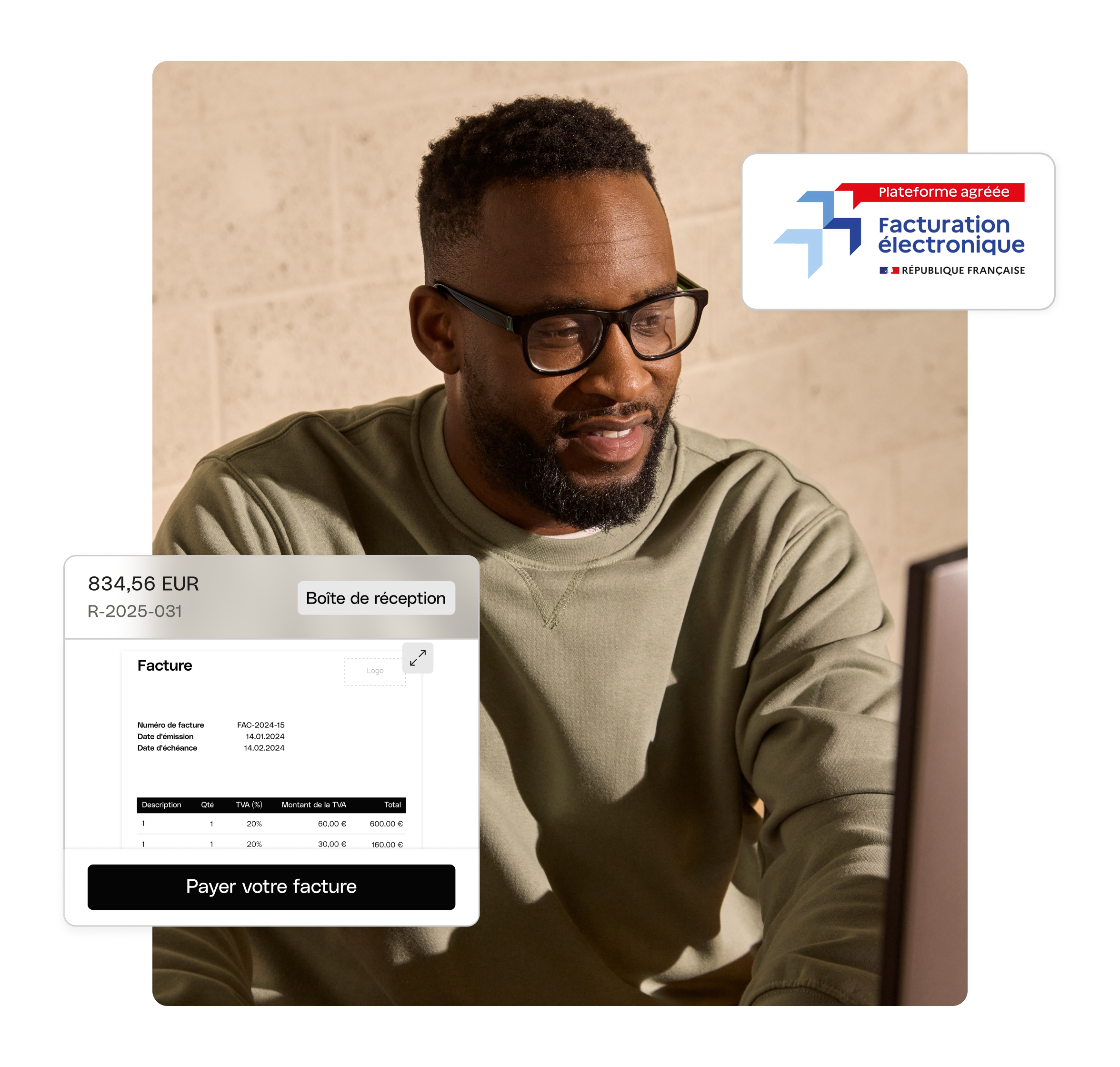 Interface utilisateur Web Photo Hero Topic Highlight Bento Facturation électronique Hommes Carnet de travail E04