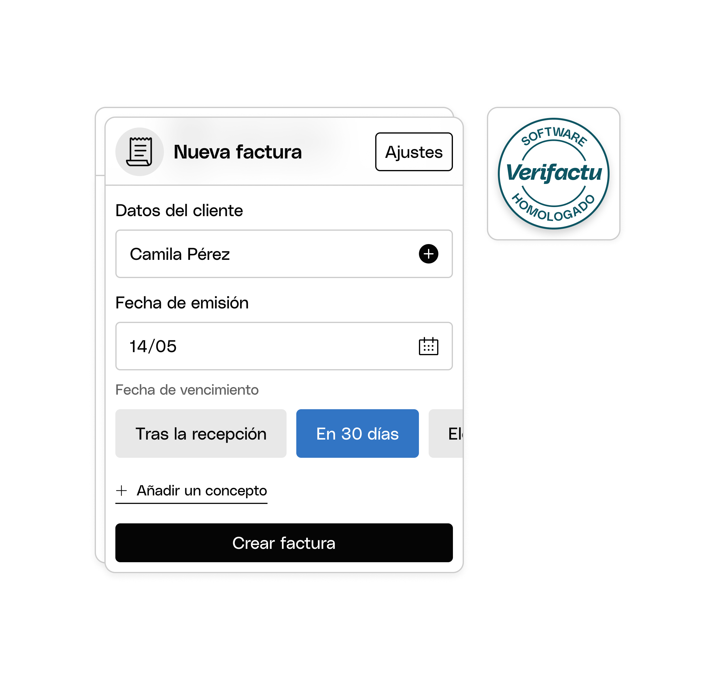 Interfaz web Hero TopicHighlight Bento Creación de facturas Verifactu