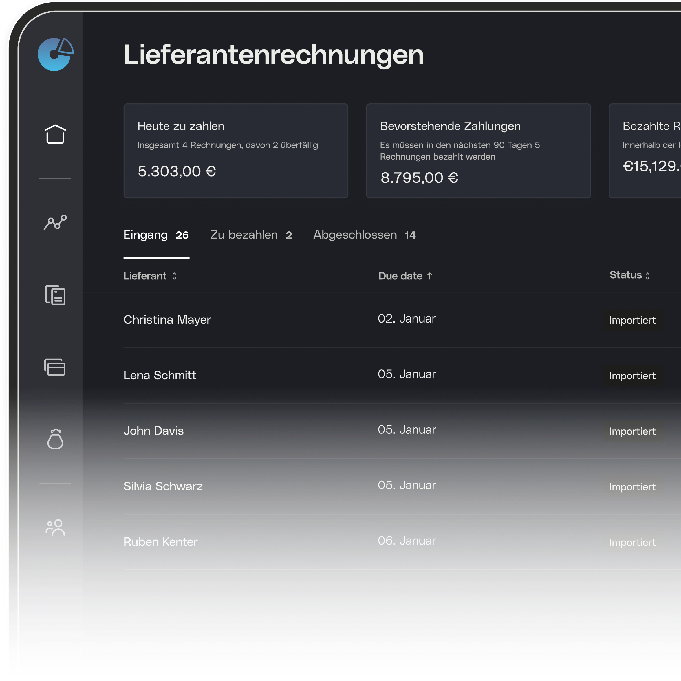 Web-UI-Karten Bento-Überschrift Qonto Einbetten Lieferantenrechnungen Erweitert