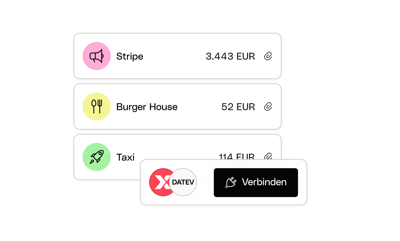 WEB-UI-Karten Bento Schlagzeile Integrationen Transaktionen Lexware Datev