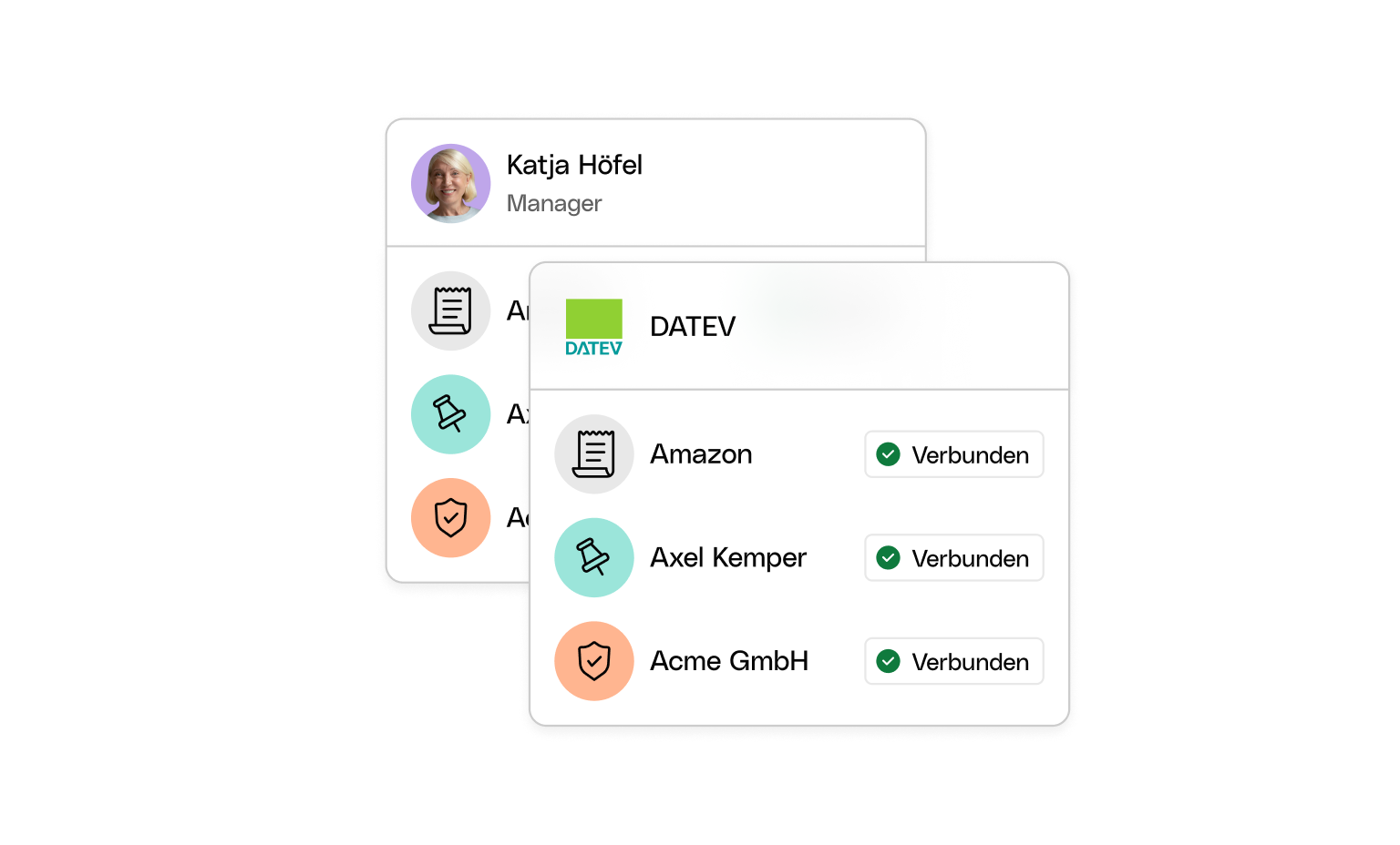 WEB-UI-Karten Bento Headline Integrationen Datev