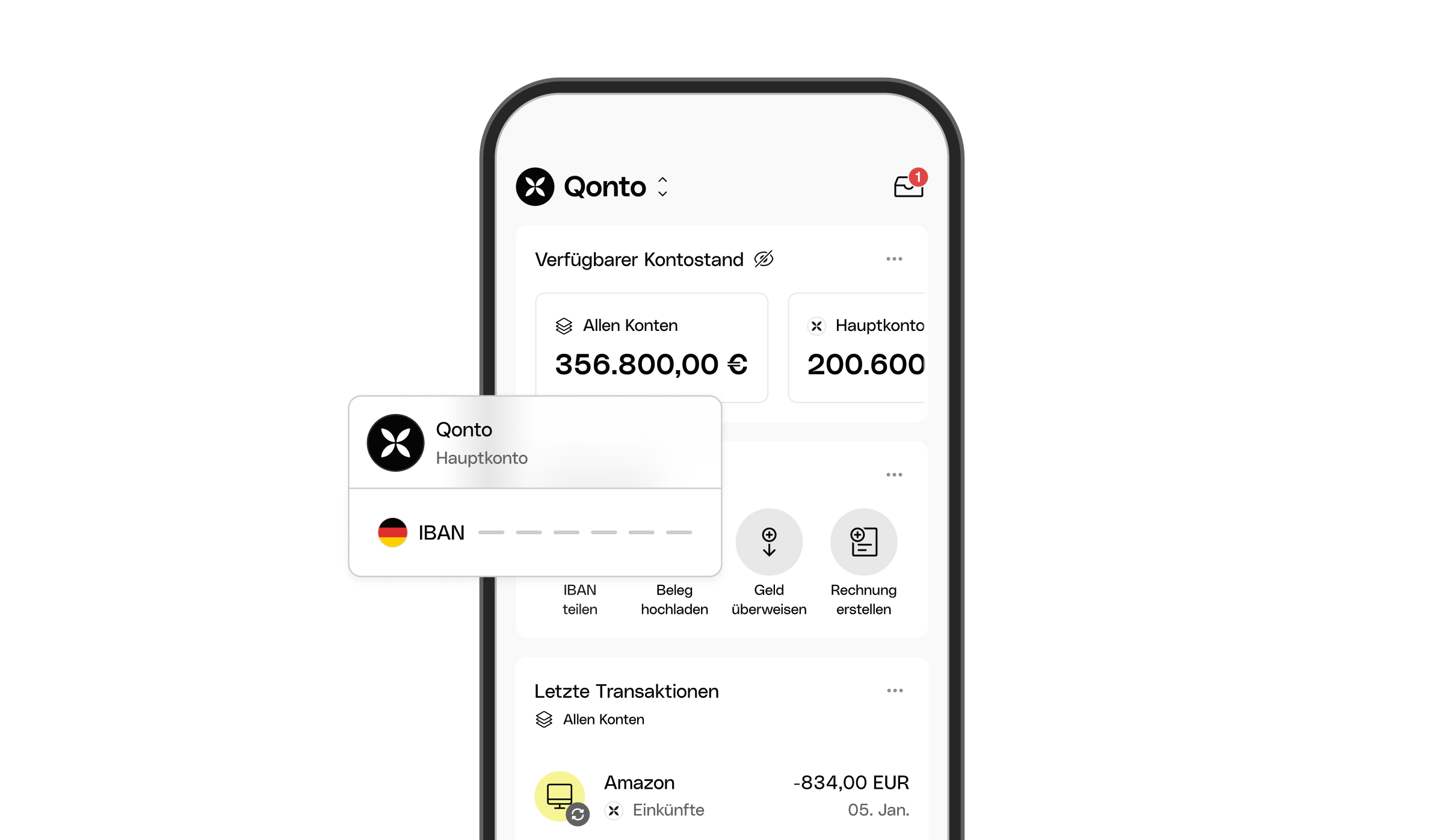 Web-UI Karten Bento Überschrift Geschäftskonto IBAN Startseite Mobil