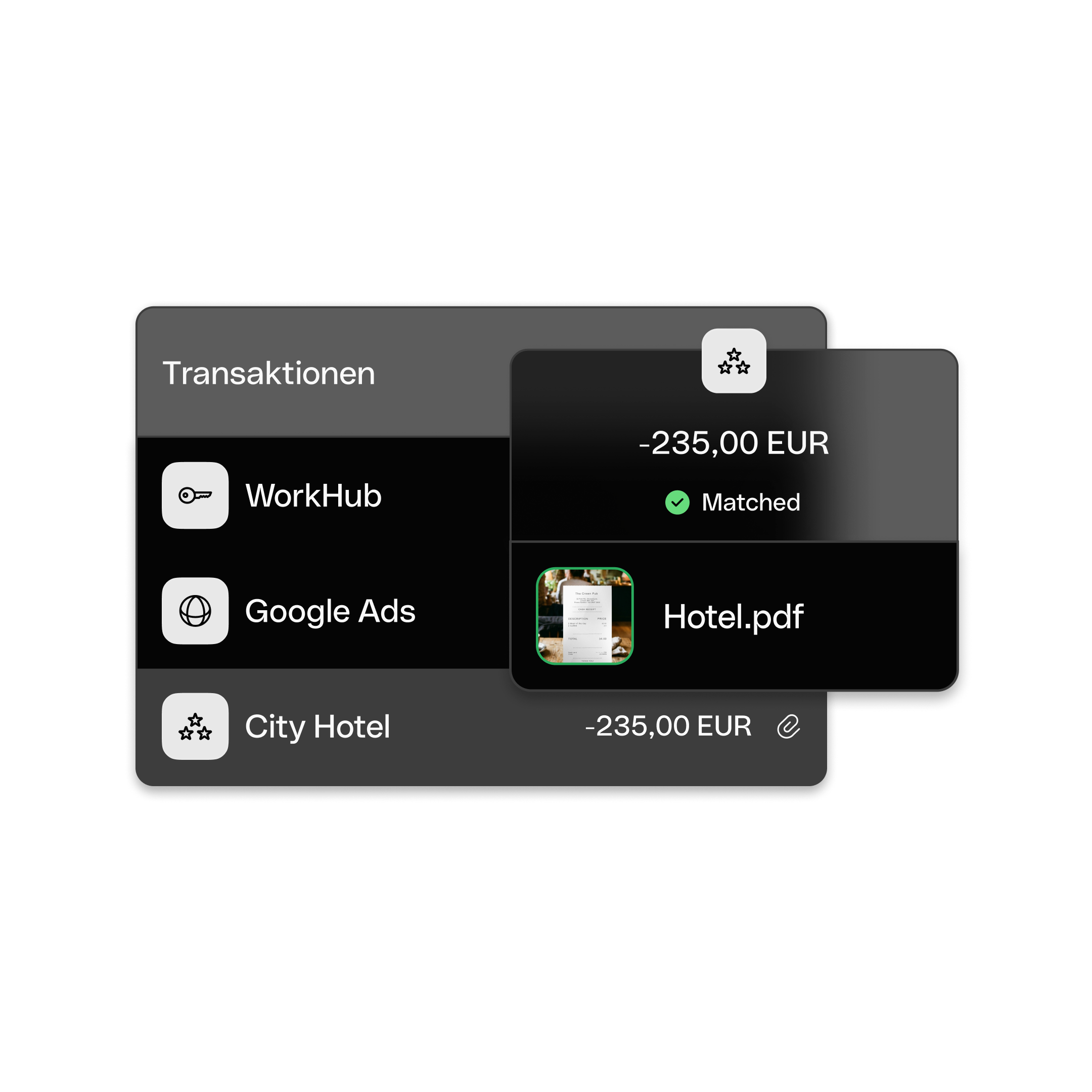 Transaktionen und Belege stimmen mit dem Dunkelmodus überein