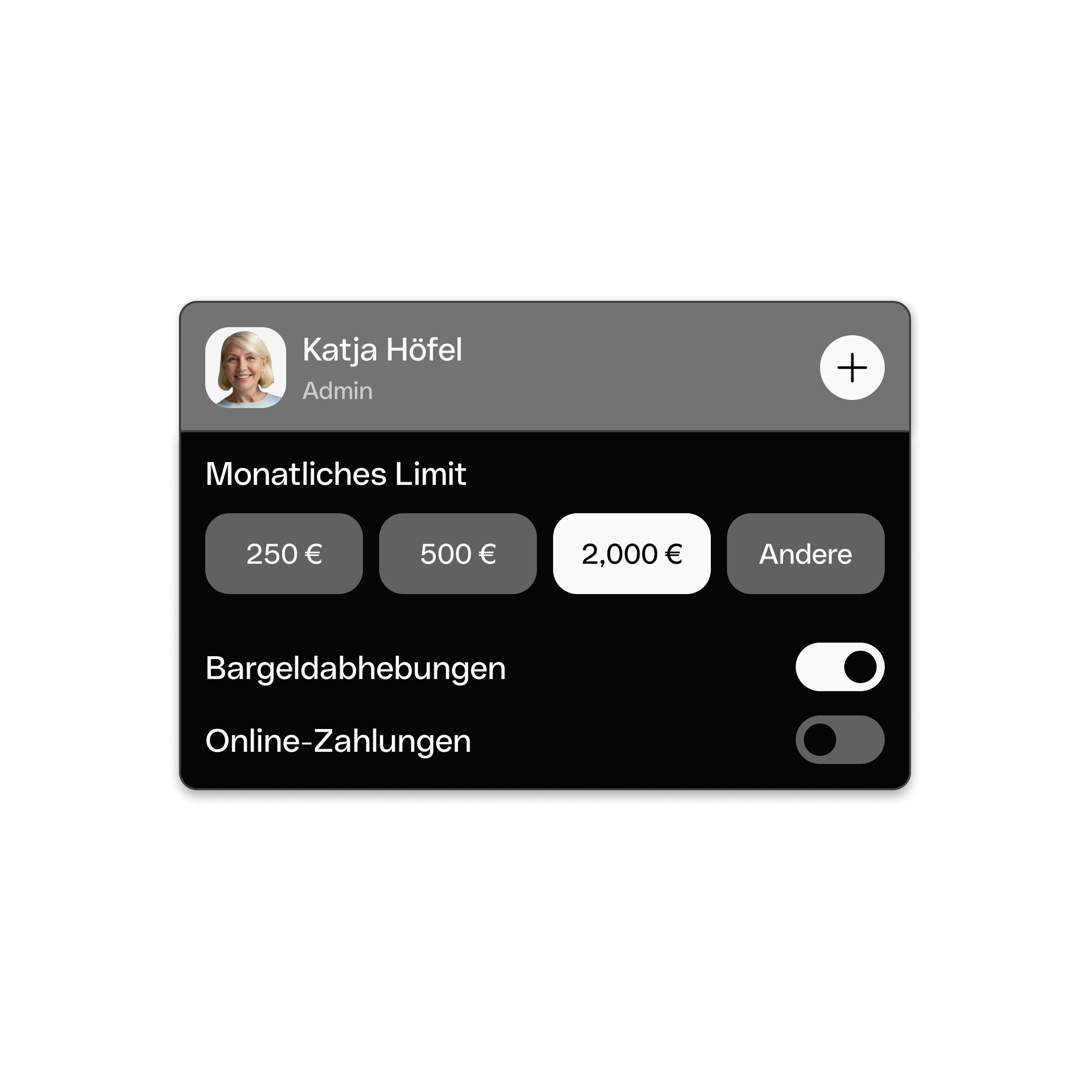 Ausgabenlimits Karte Dunkelmodus