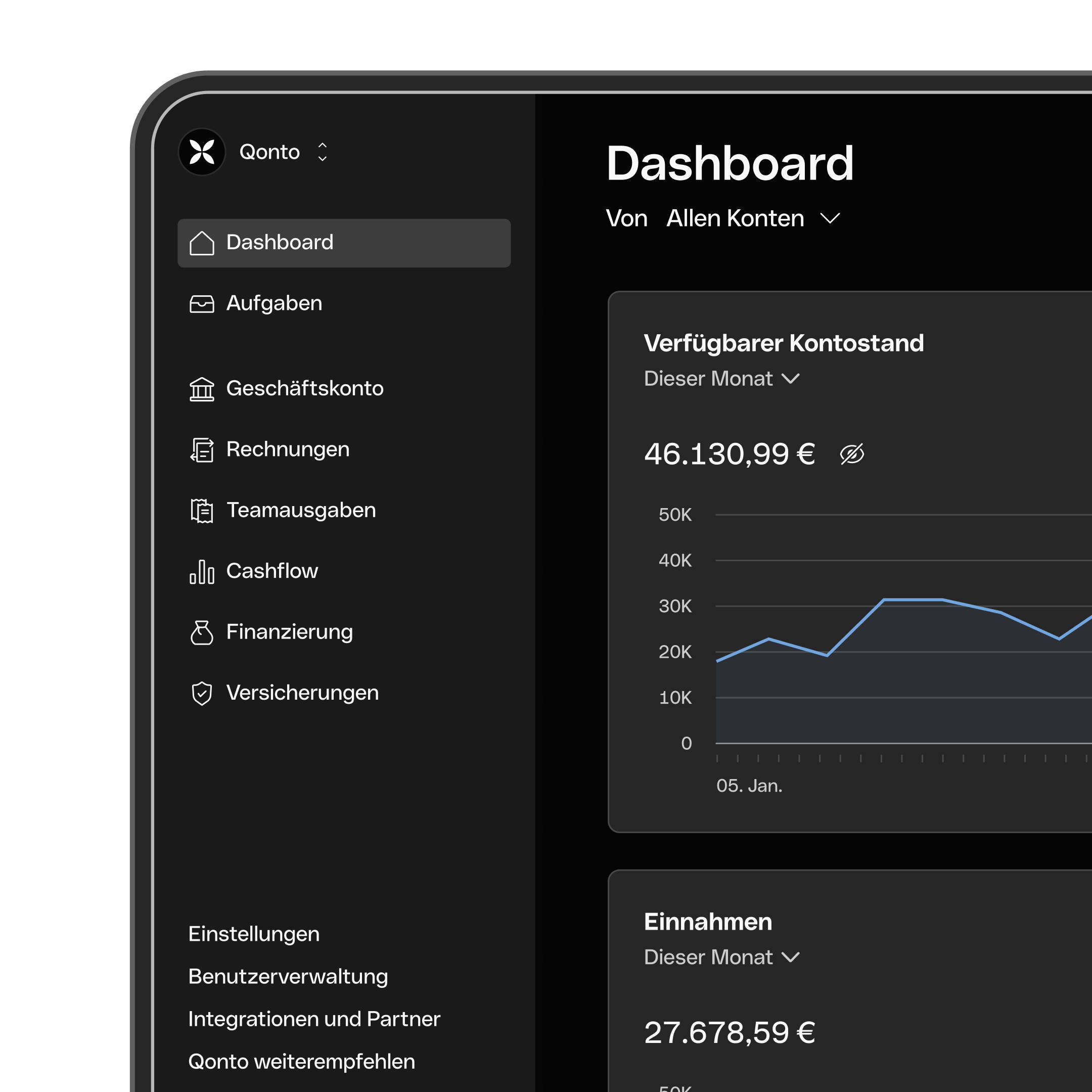 Startseite Dashboard Dunkelmodus