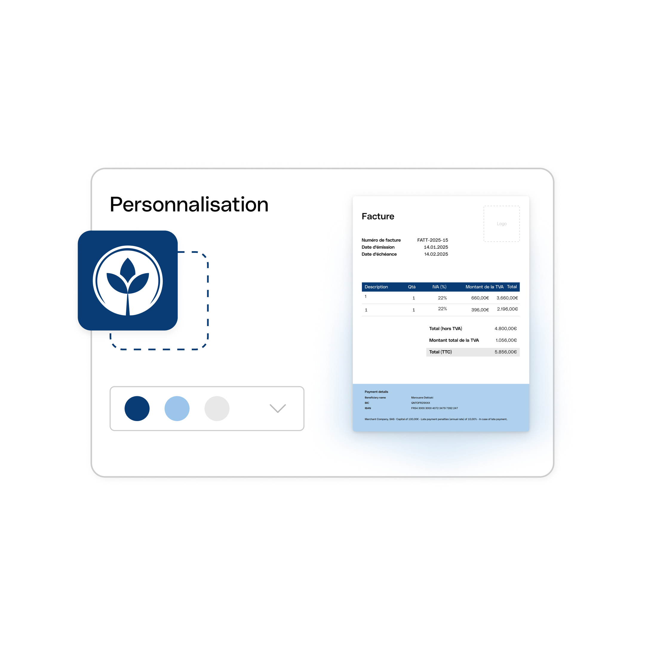 Interface utilisateur Web : Sujet principal, En-tête Bento, Cartes, Personnalisation des factures, WbRvmp