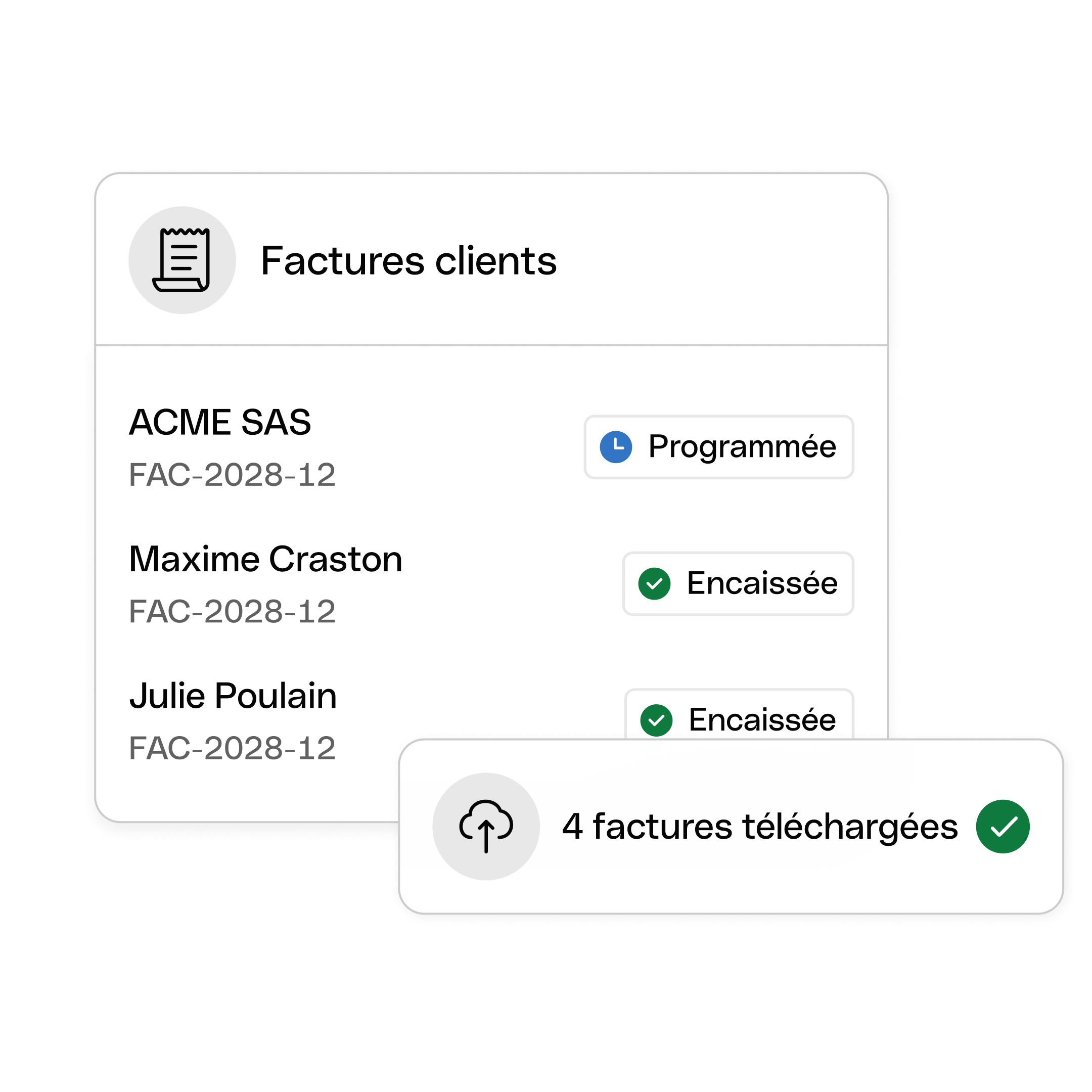 Interface utilisateur Web : Sujet principal, En-tête Bento, Cartes, Facturation, Téléchargement de facture, WbRvmp