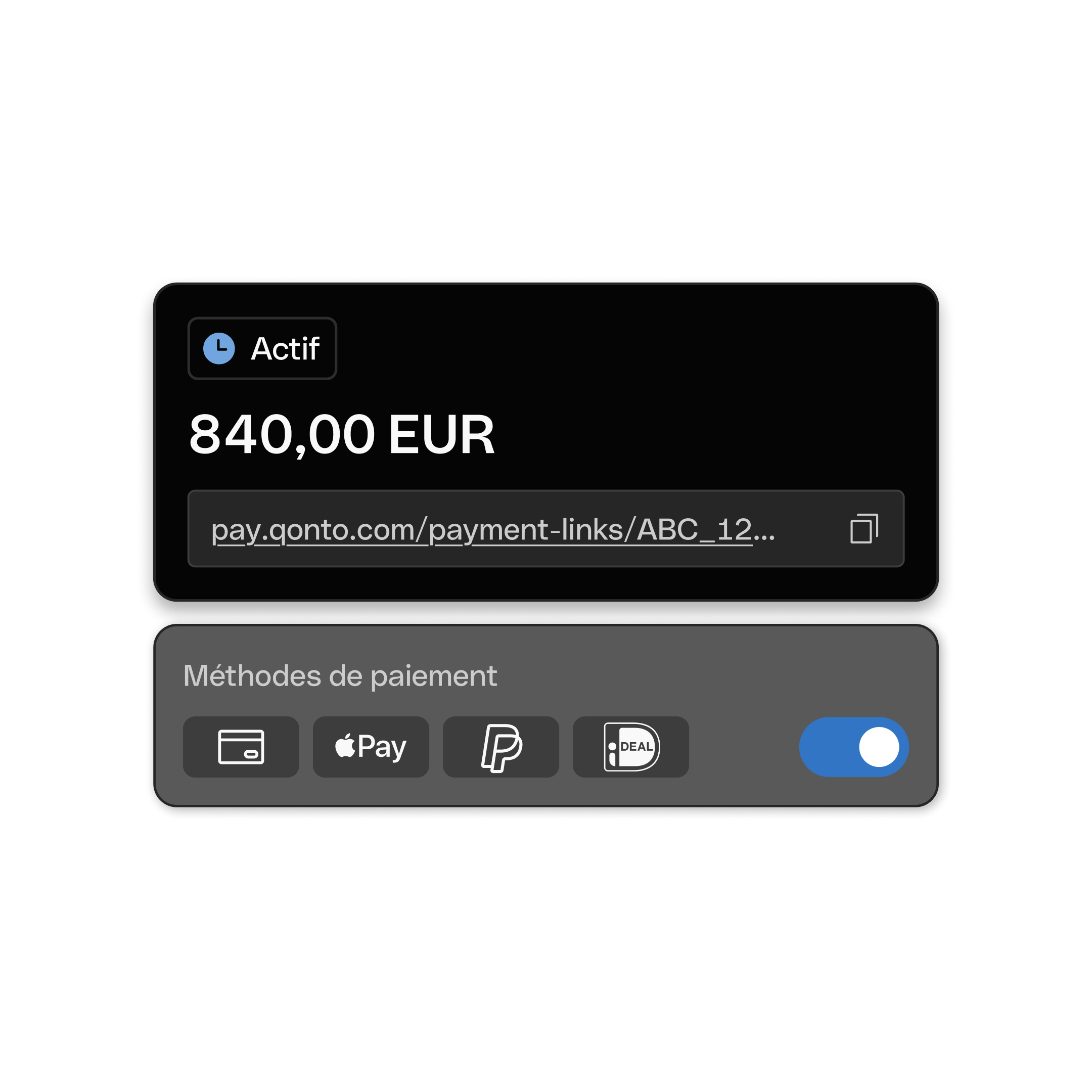 Interface utilisateur Web : Sujet principal, En-tête Bento, Cartes, Liens de paiement, Mode sombre, WbRvmp