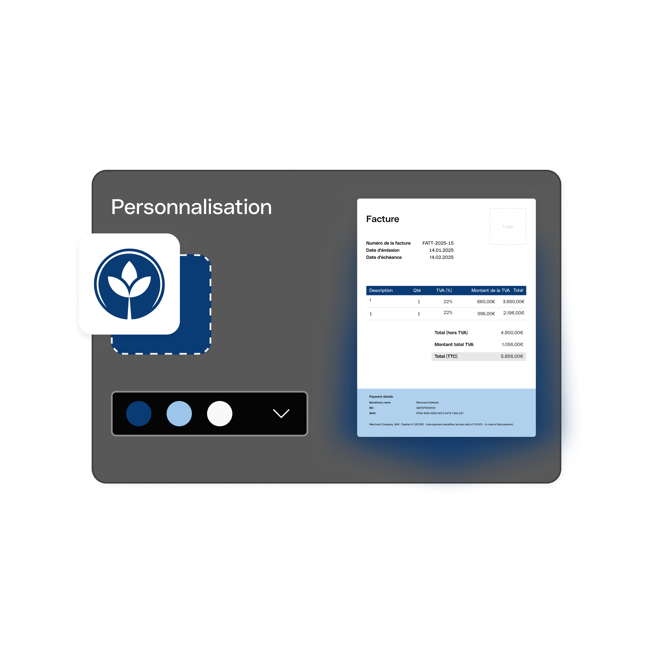 Interface utilisateur Web : Sujet principal, En-tête Bento, Cartes, Personnalisation des factures, WbRvmp 1